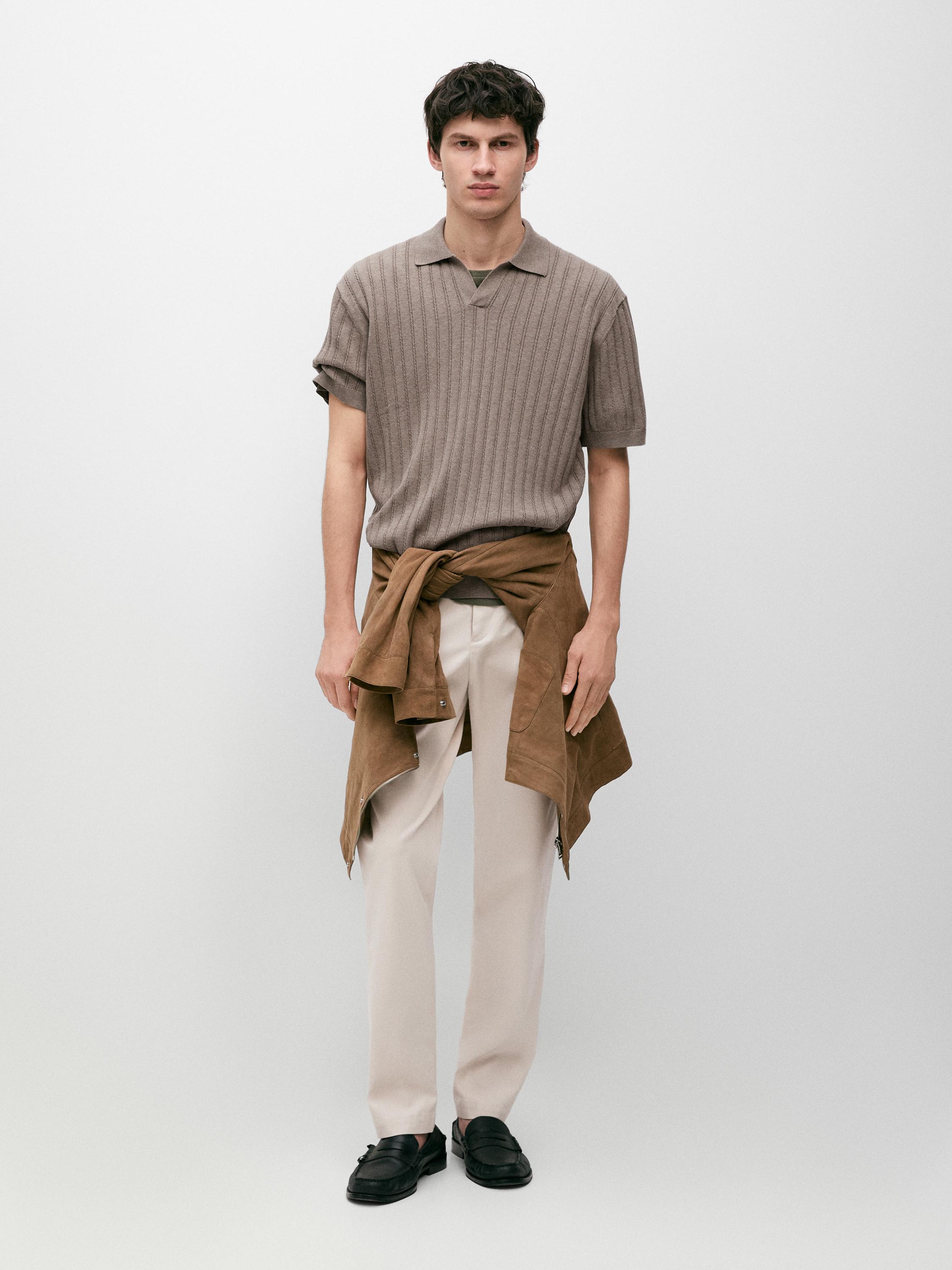 Cotton blend knit polo sweater