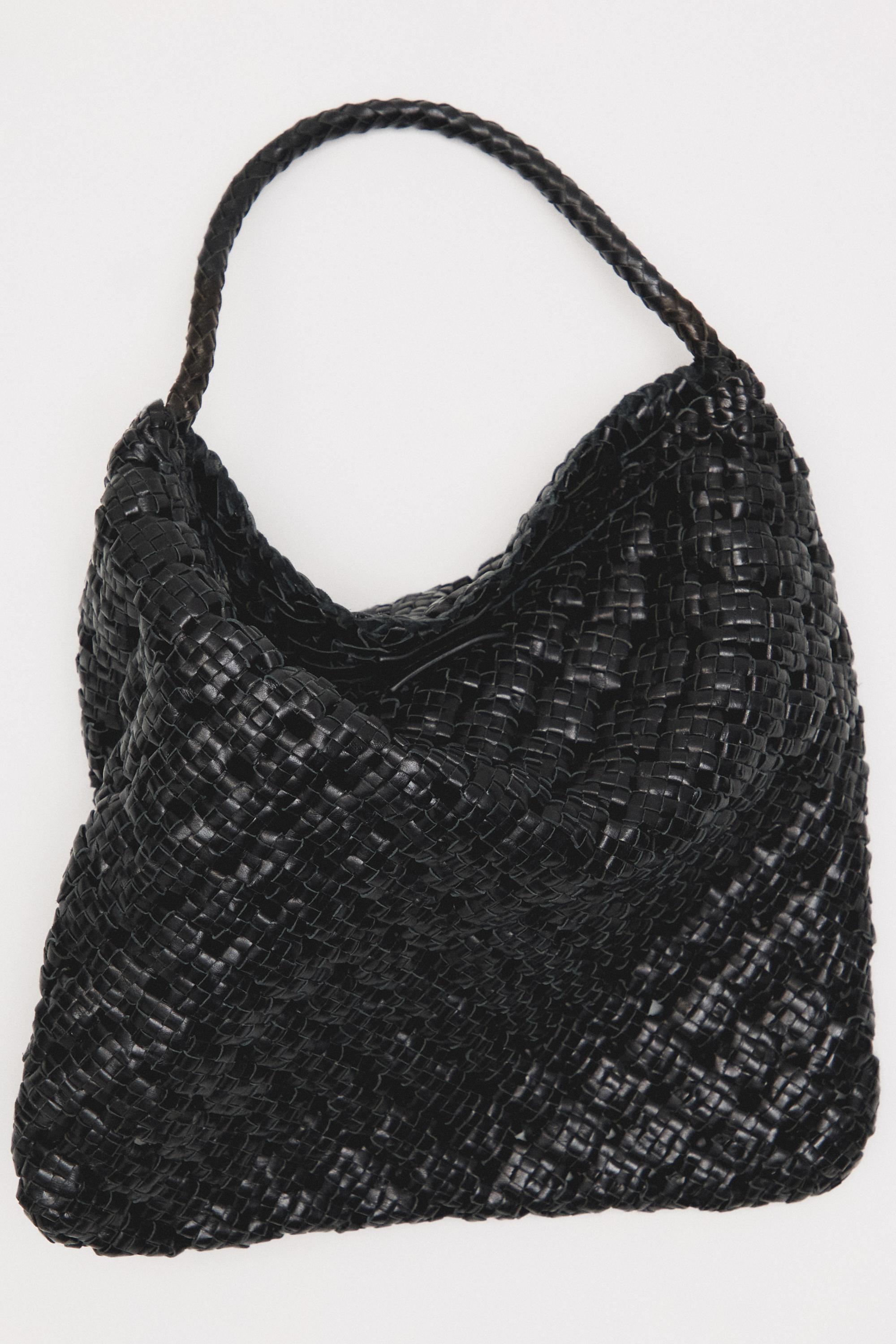 Braided nappa leather bag — BLACK