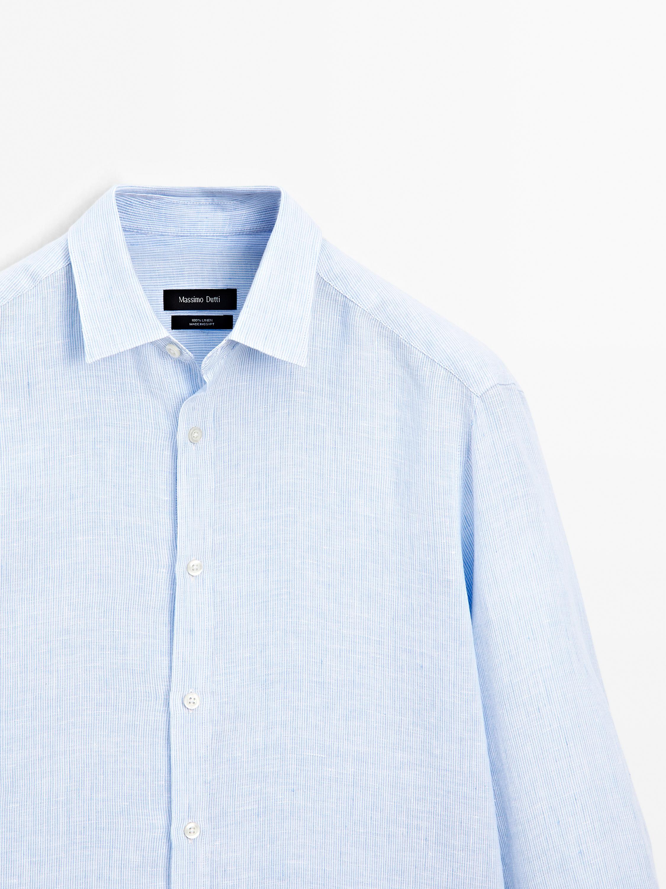 Slim fit striped 100% linen shirt
