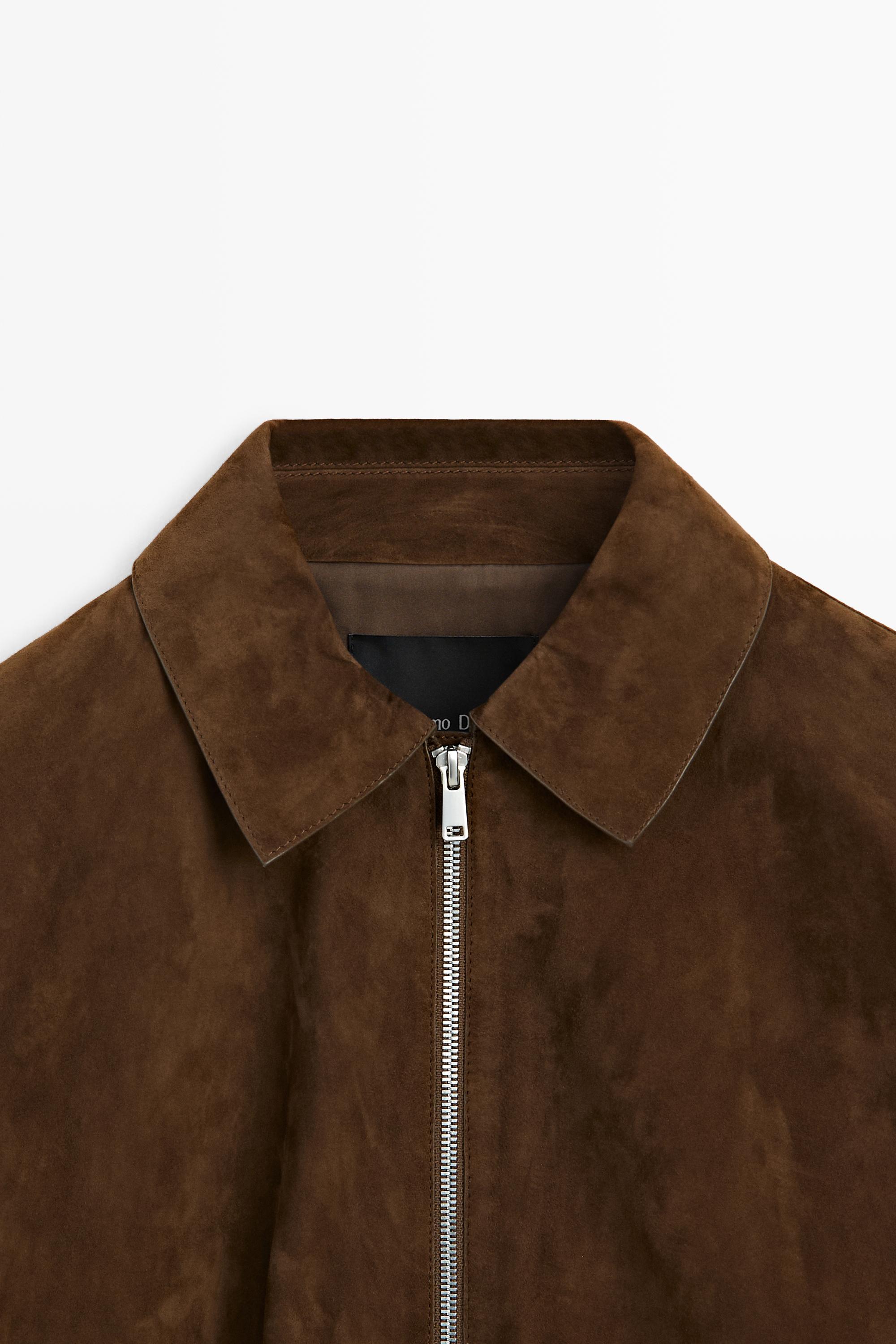 Oversize suede leather bomber jacket — BROWN
