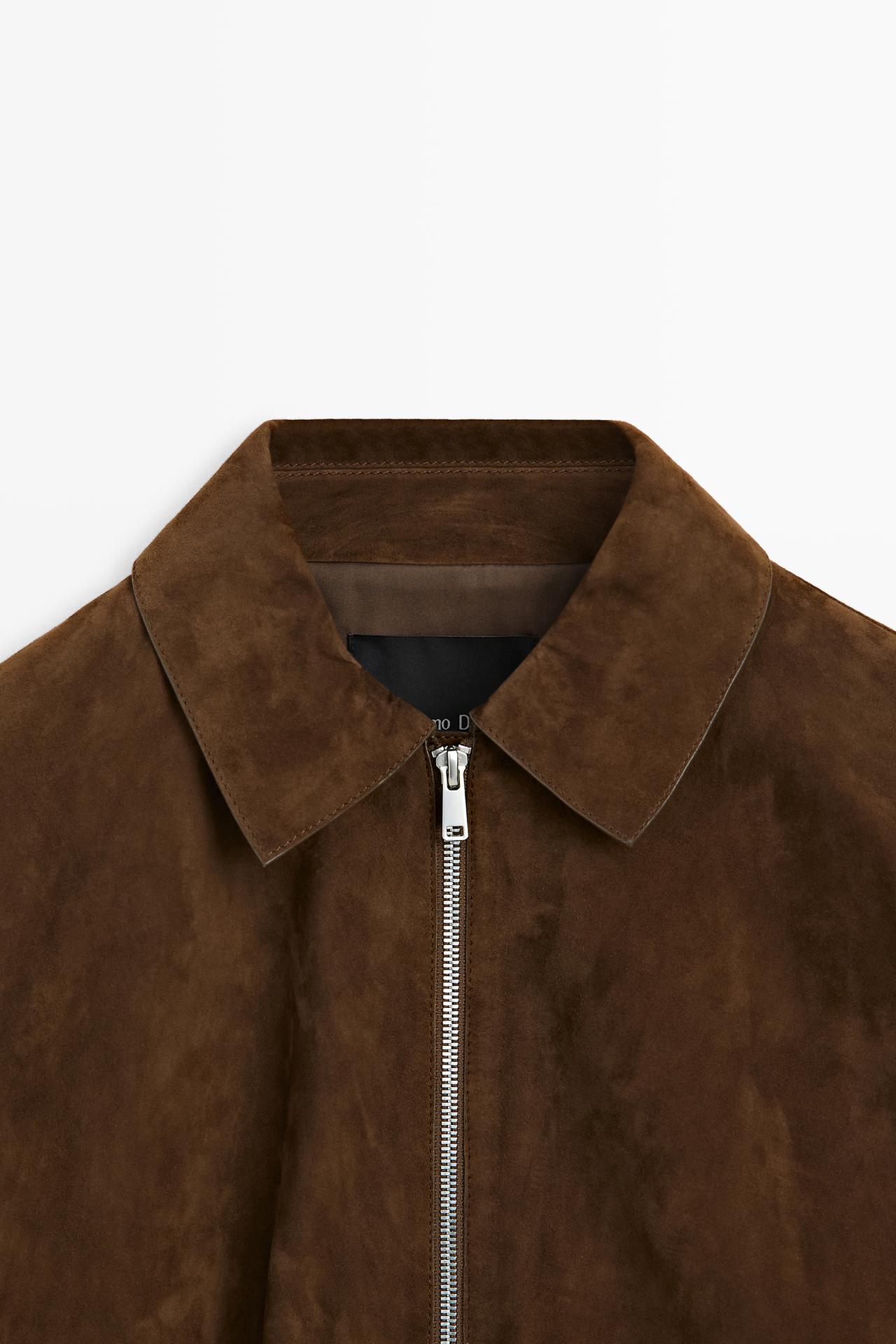 Oversize suede leather bomber jacket — BROWN