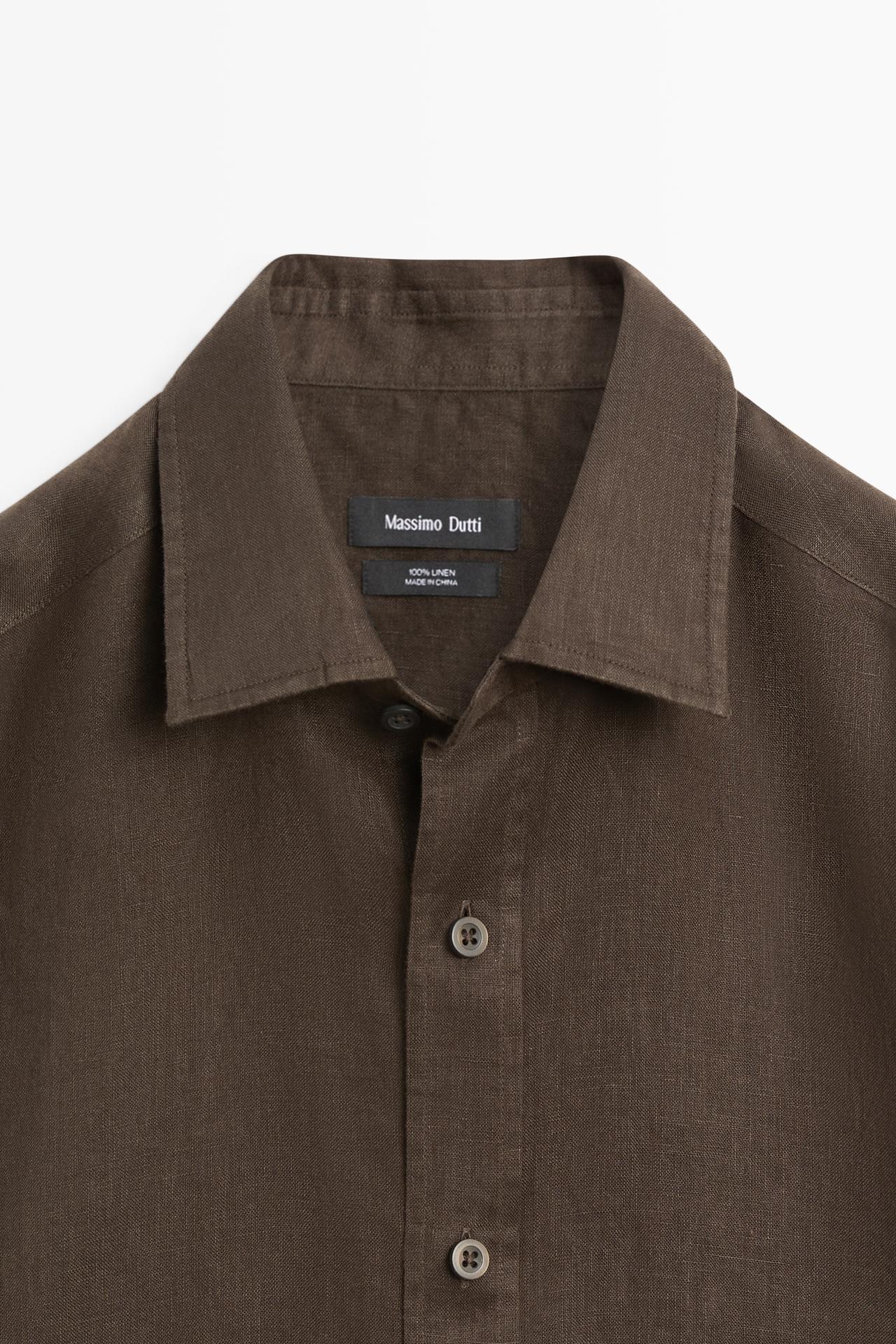 100% linen slim fit shirt — Chocolate