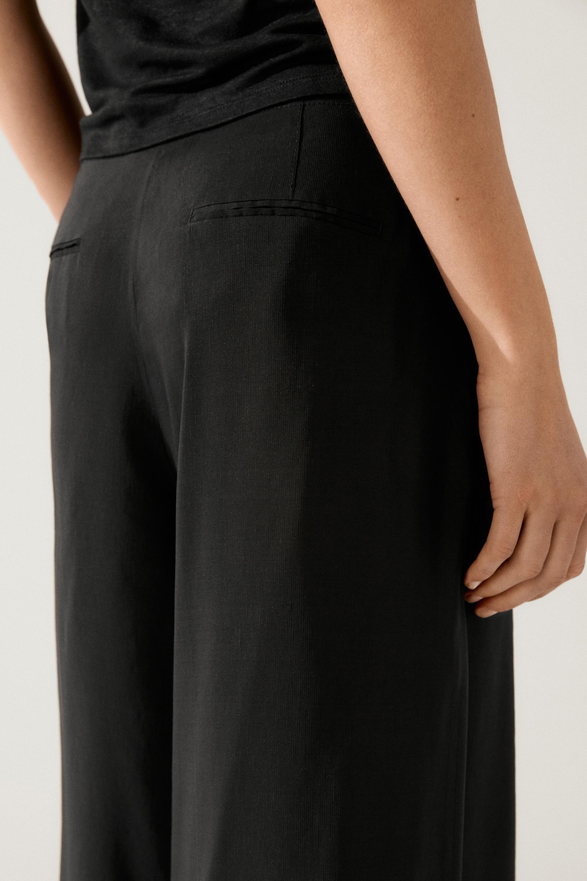 Flowing linen blend trousers — BLACK