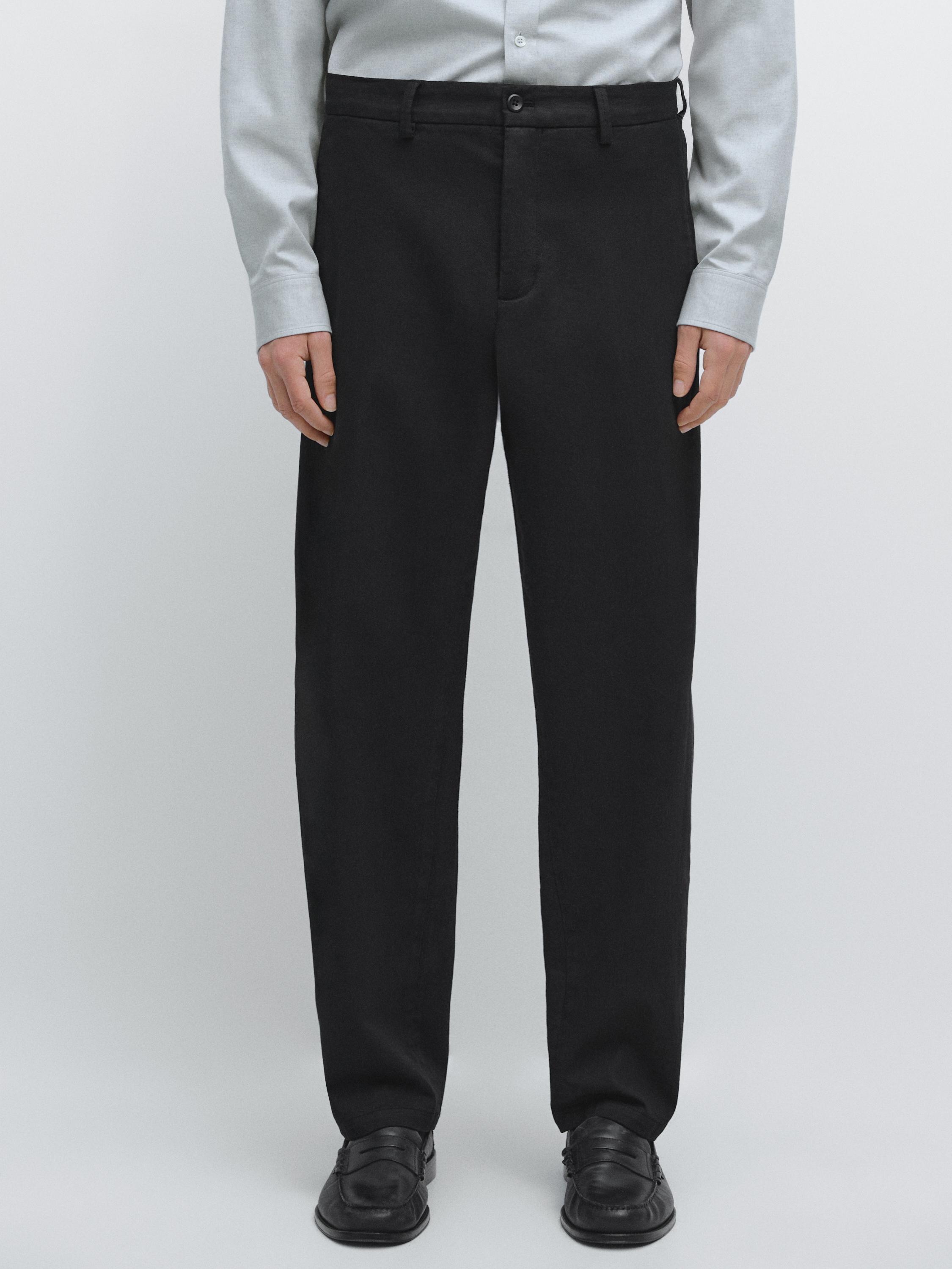 Cotton twill pants with elasticated waistband — BLACK