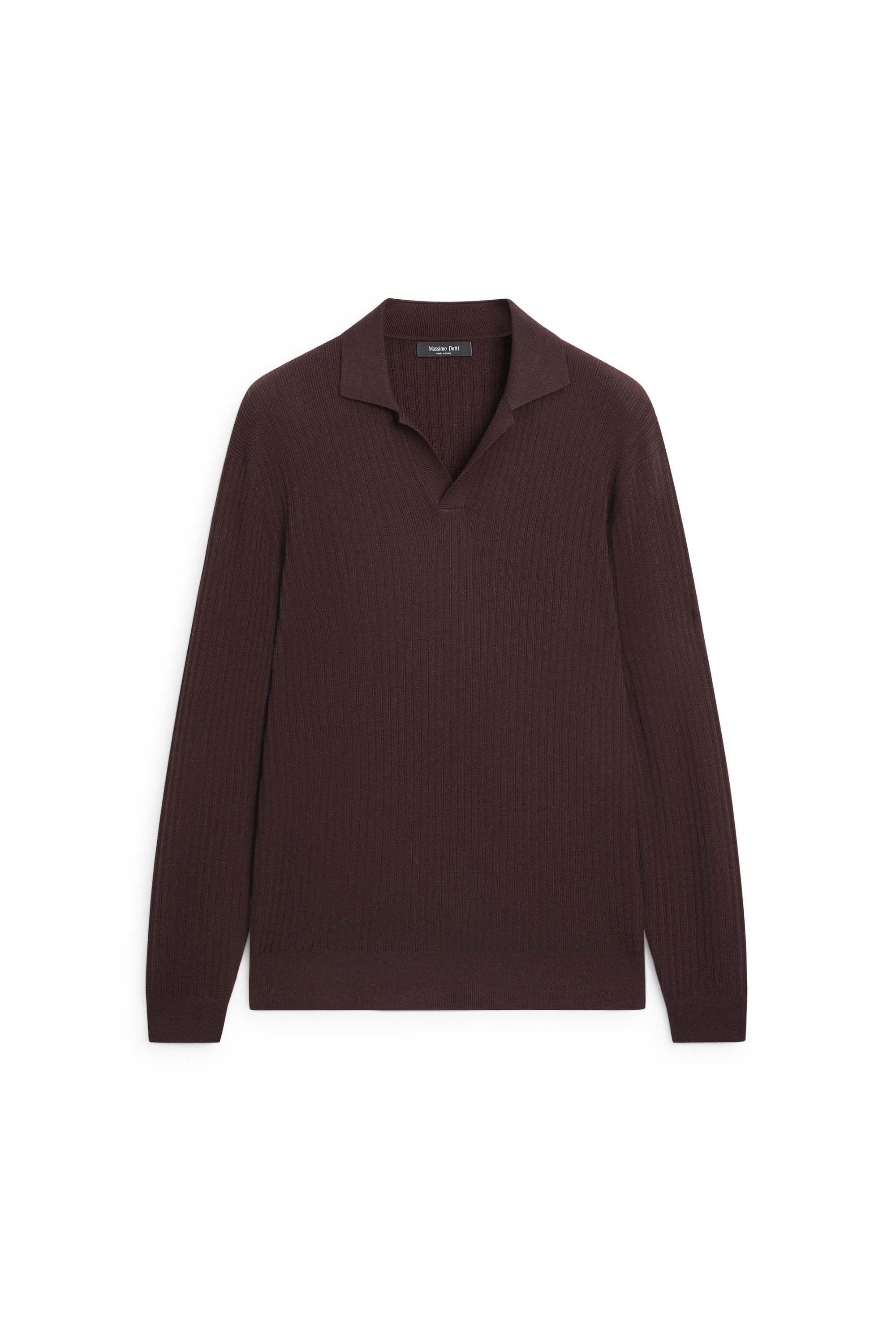 Cotton blend knit polo sweater — BURGUNDY