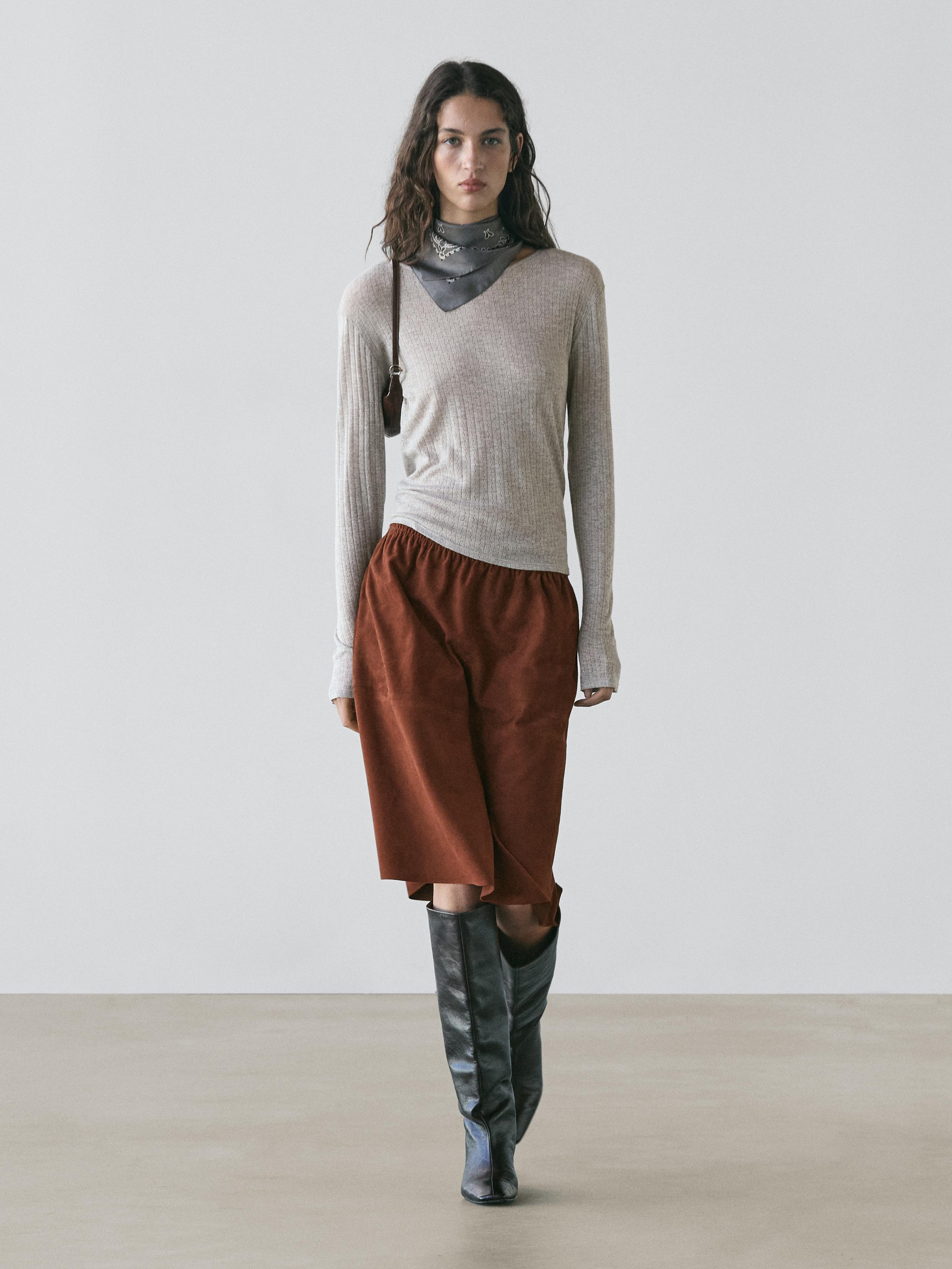 Straight fit süet deri etek