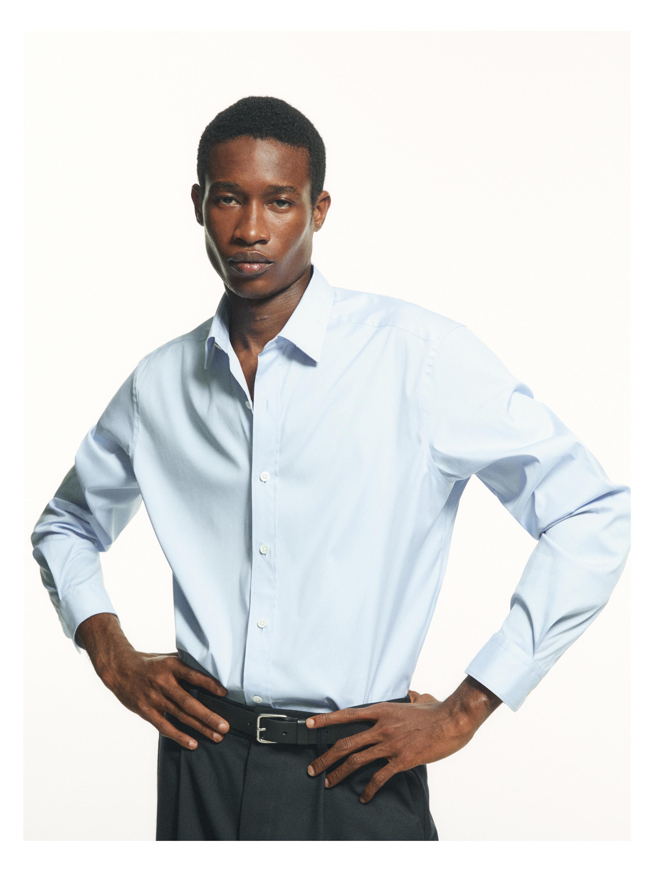 Slim fit stretch cotton blend shirt — Sky blue