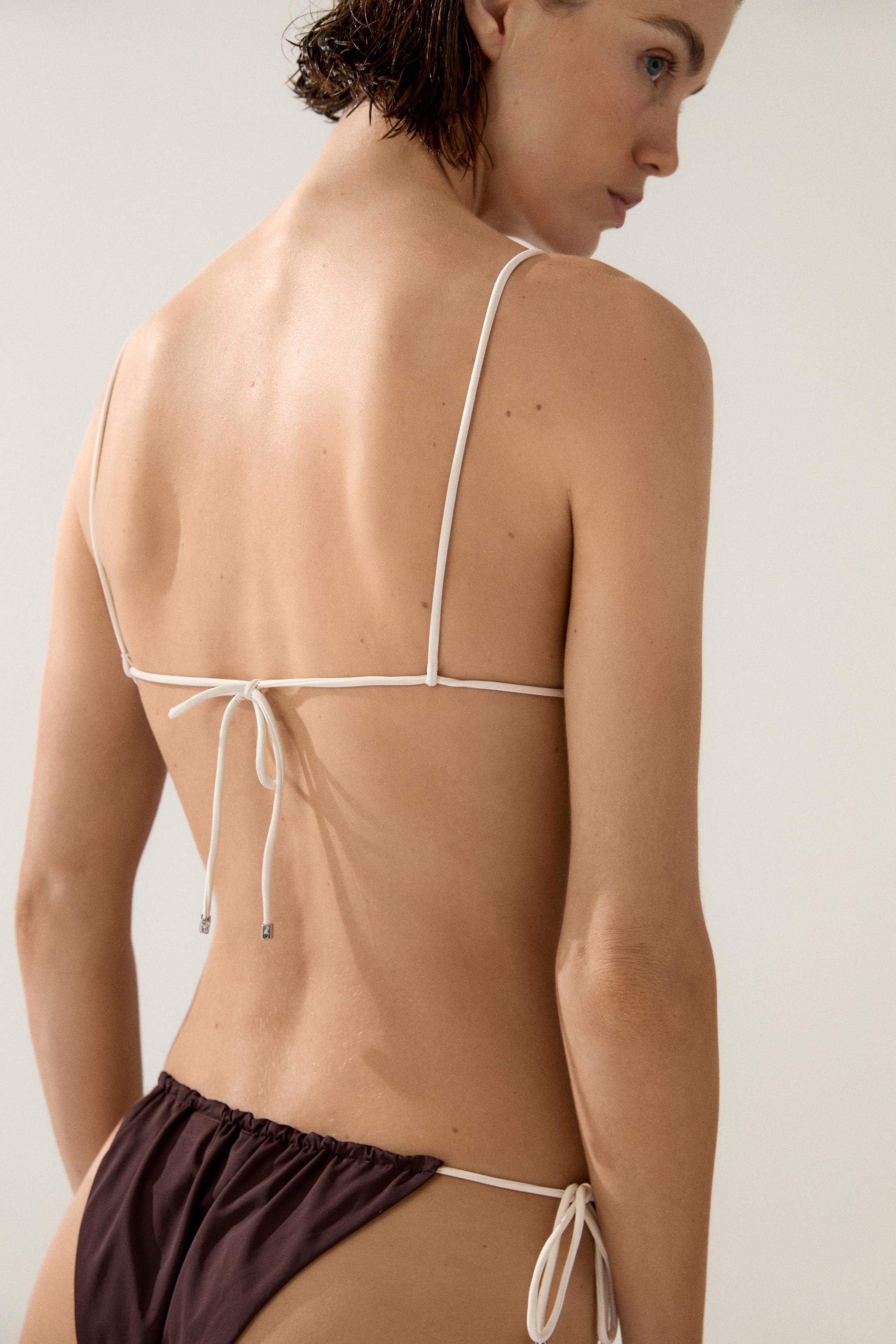 Contrast tie-side bikini bottoms — BROWN