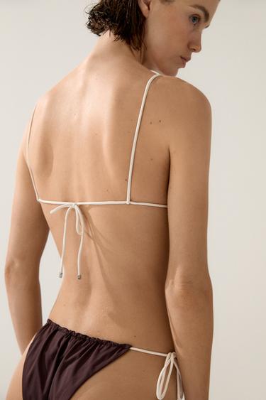 Contrast tie-side bikini bottoms — BROWN 8