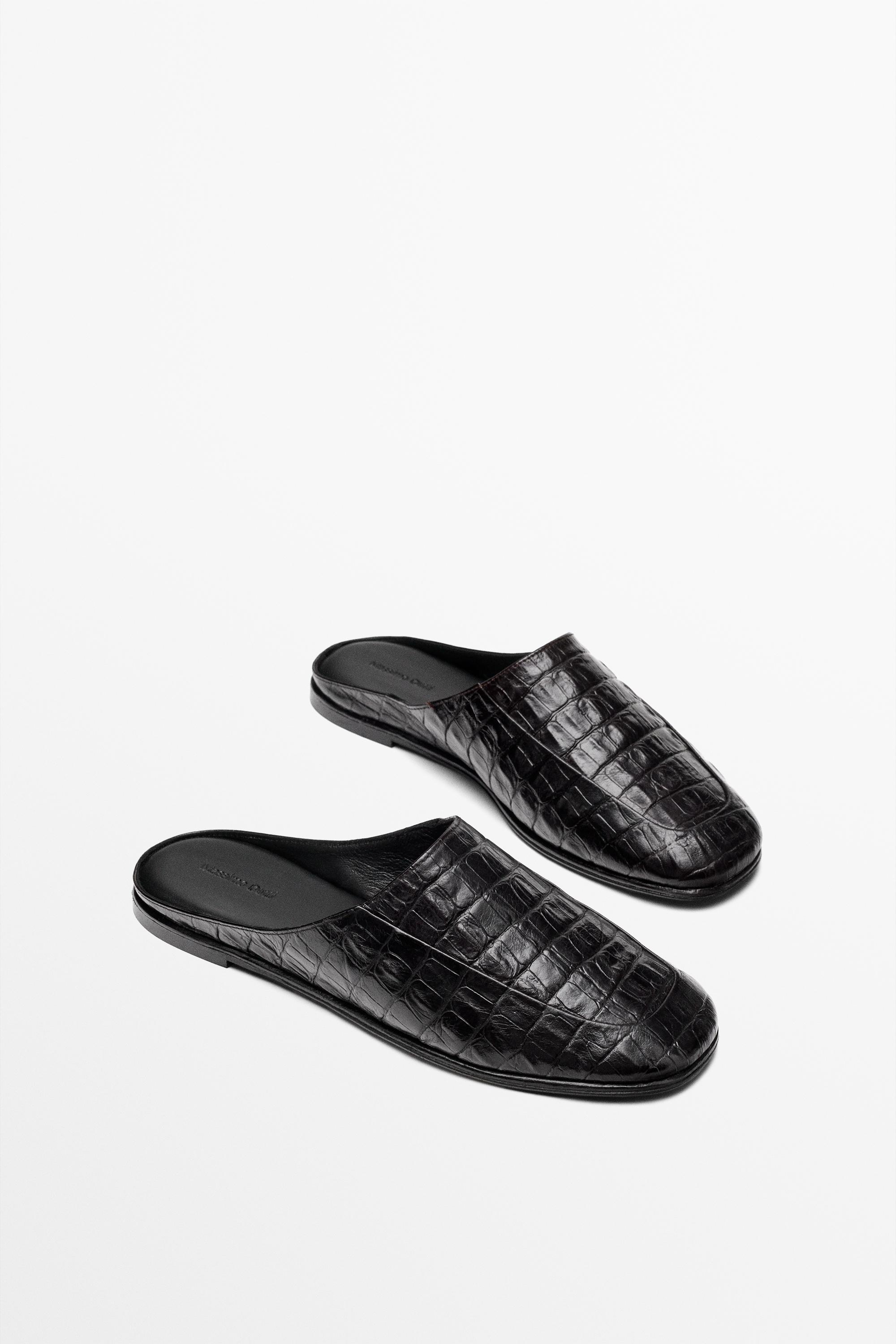 Mock croc leather mules — BROWN