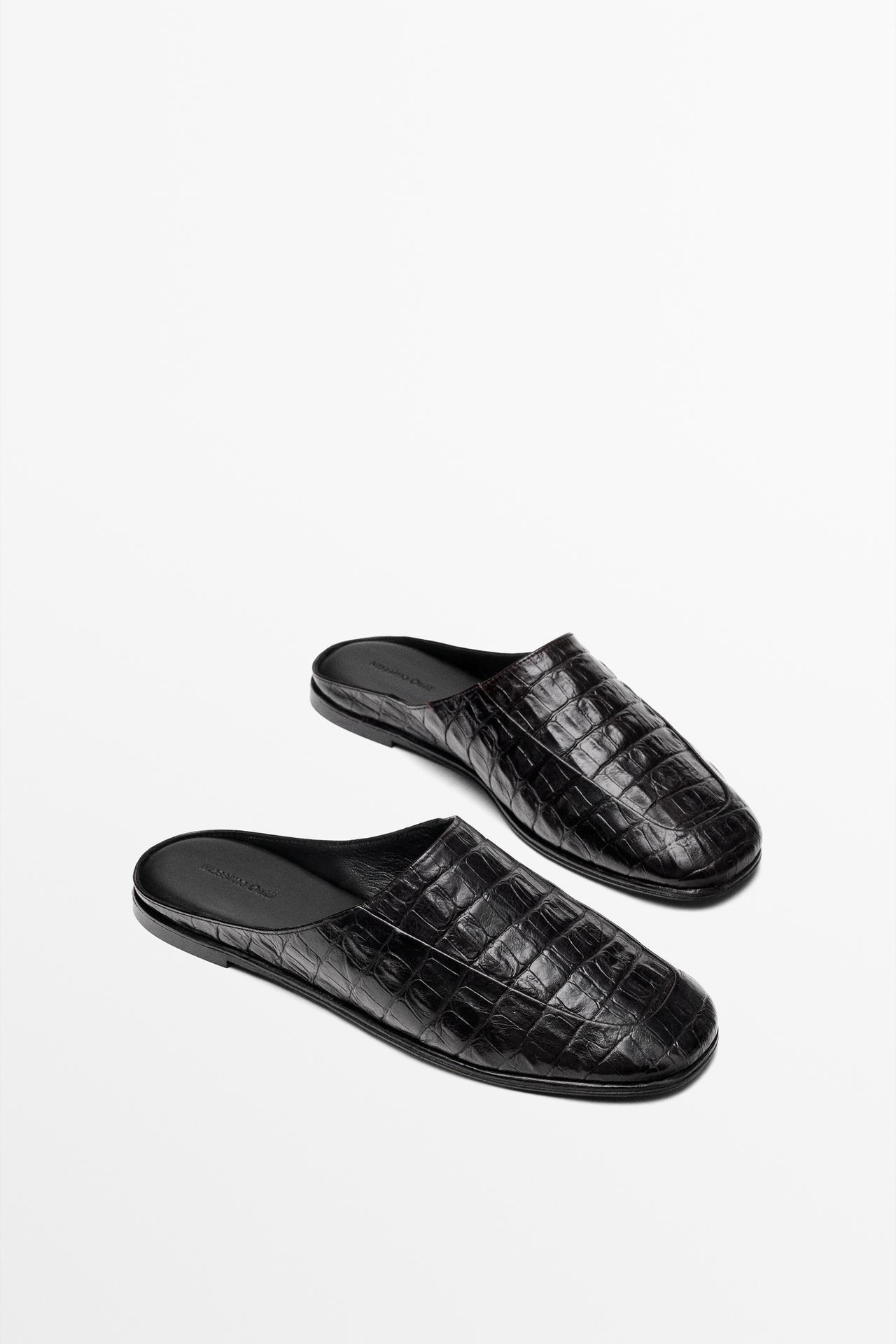 Mock croc leather mules — BROWN
