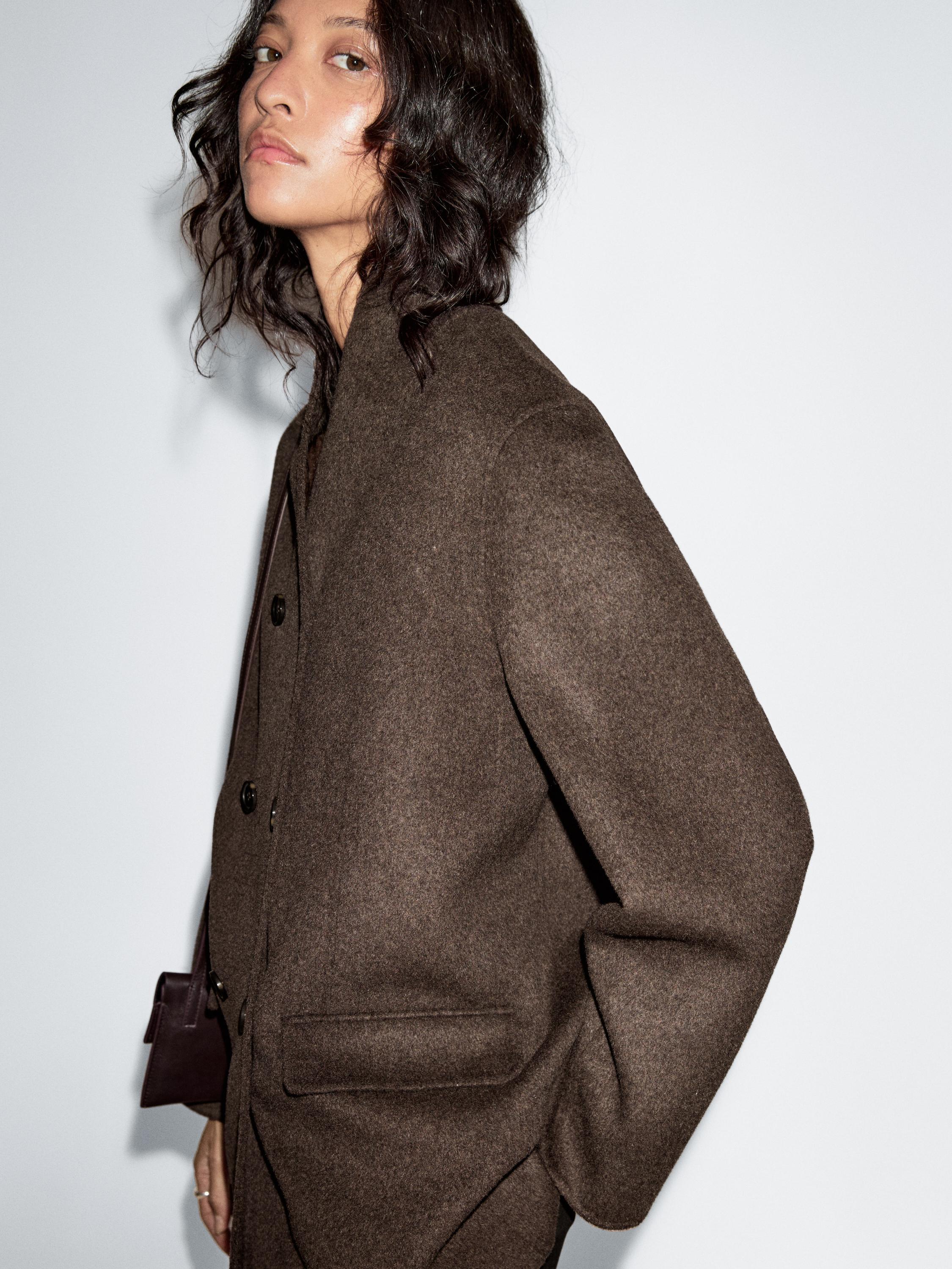 Wool blend coat with tuxedo collar