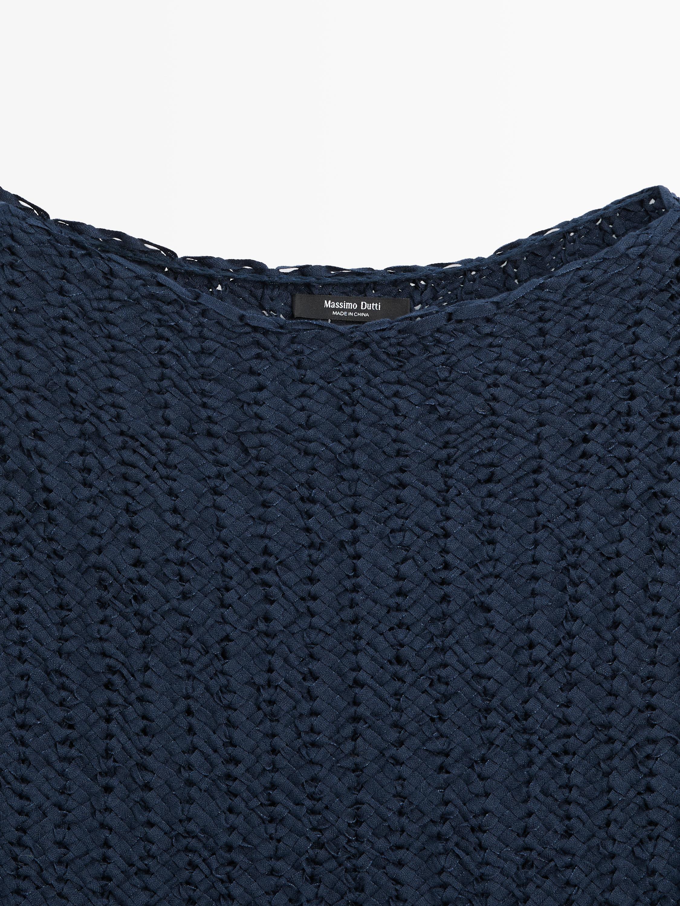 Textured cotton blend knit sweater — NAVY BLUE