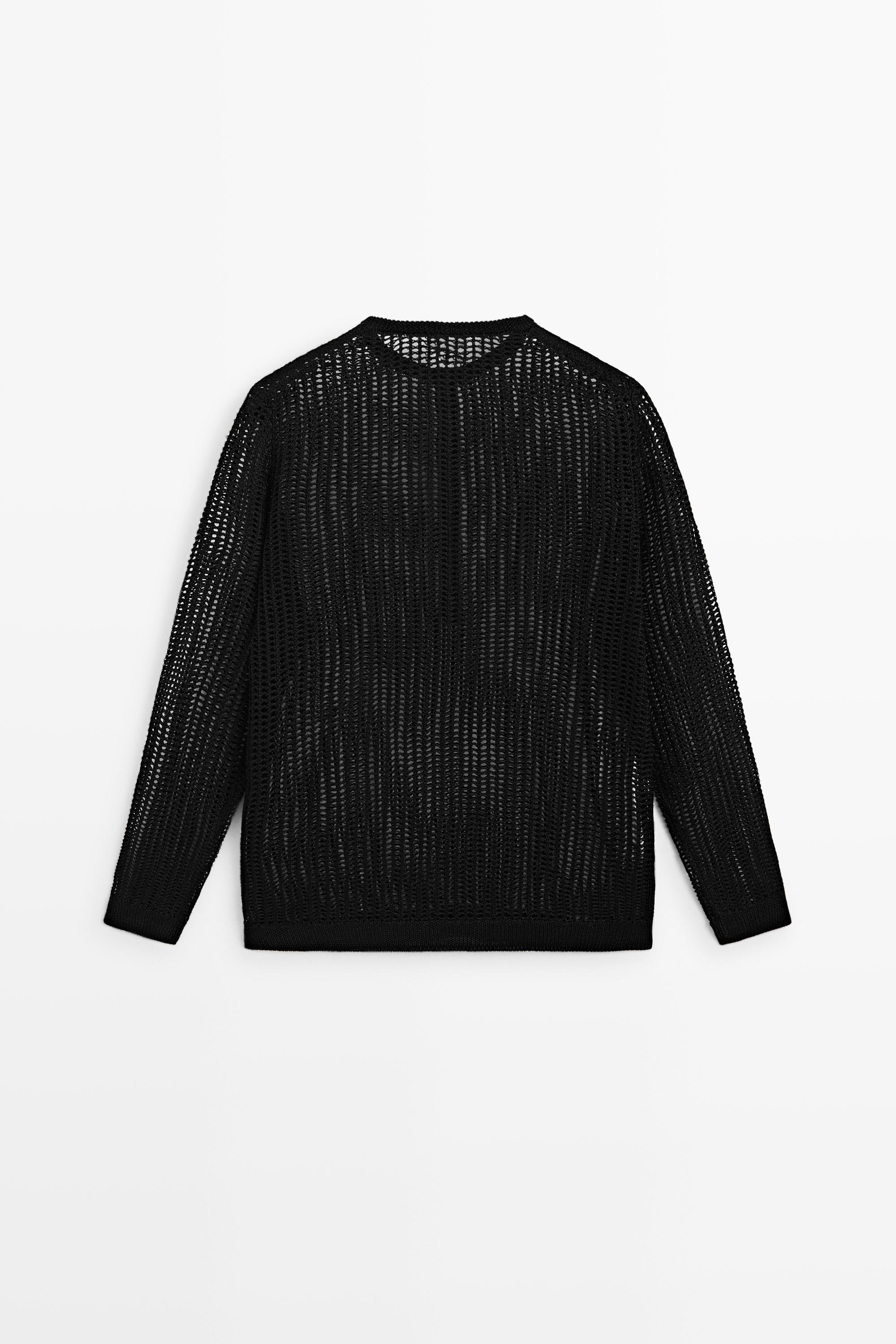 Cutwork knit button-up sweater - STUDIO — BLACK