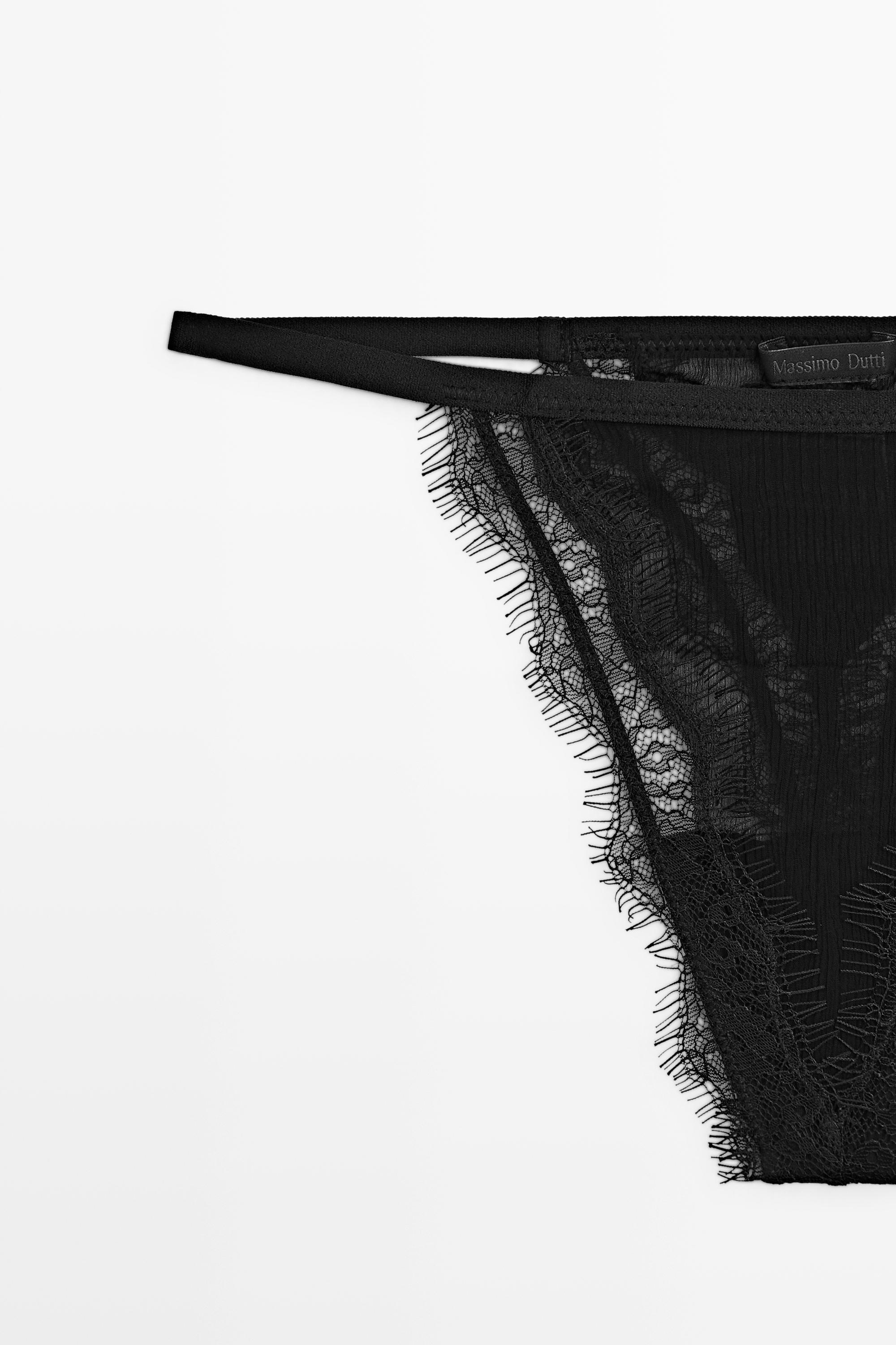 Thong with lace detail — BLACK