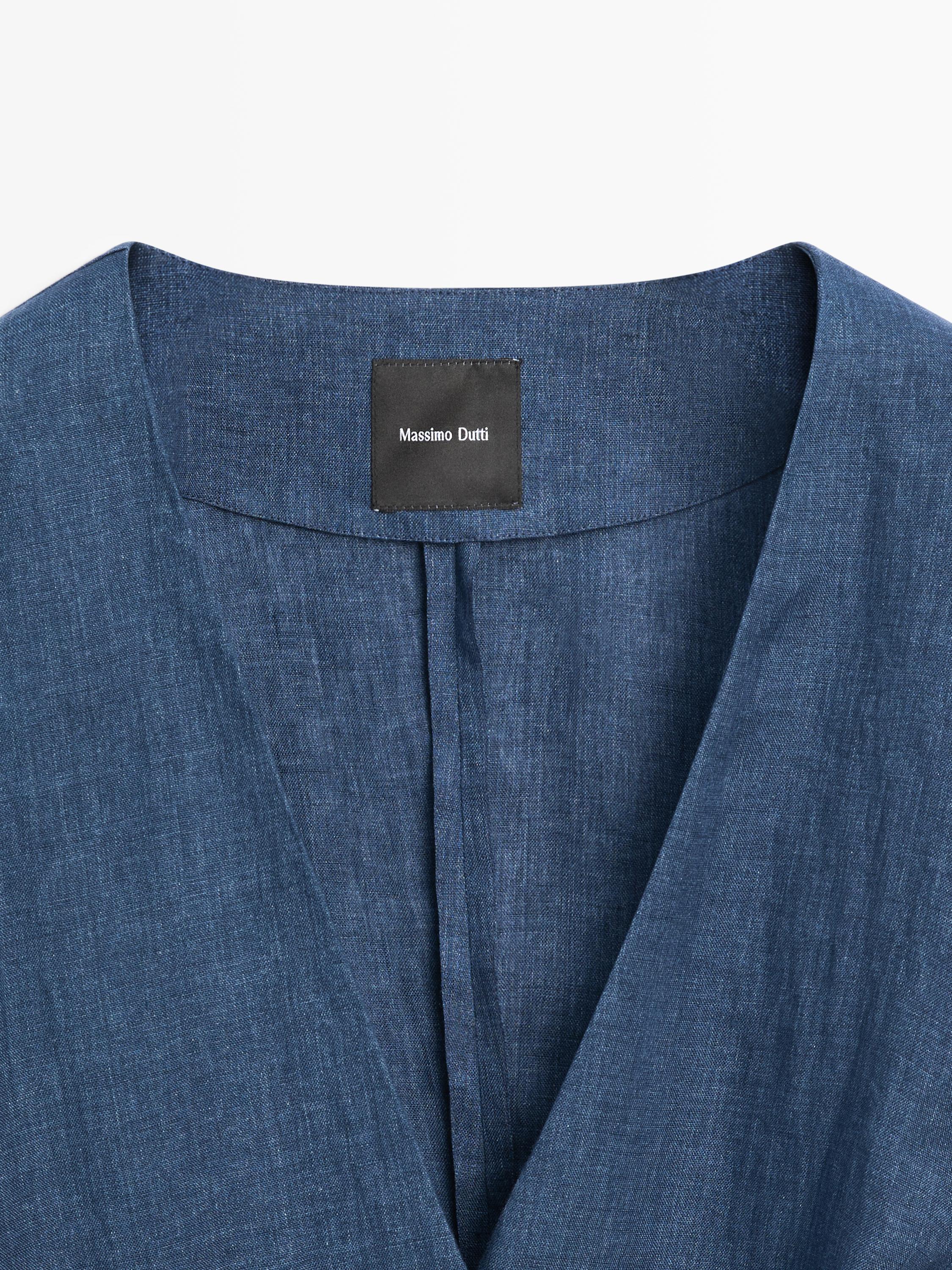 Denim görünümlü keten total look kimono