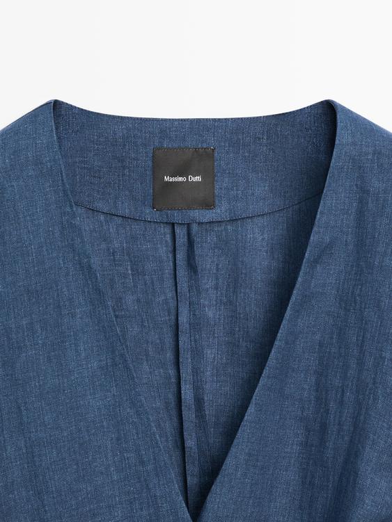Denim görünümlü keten total look kimono