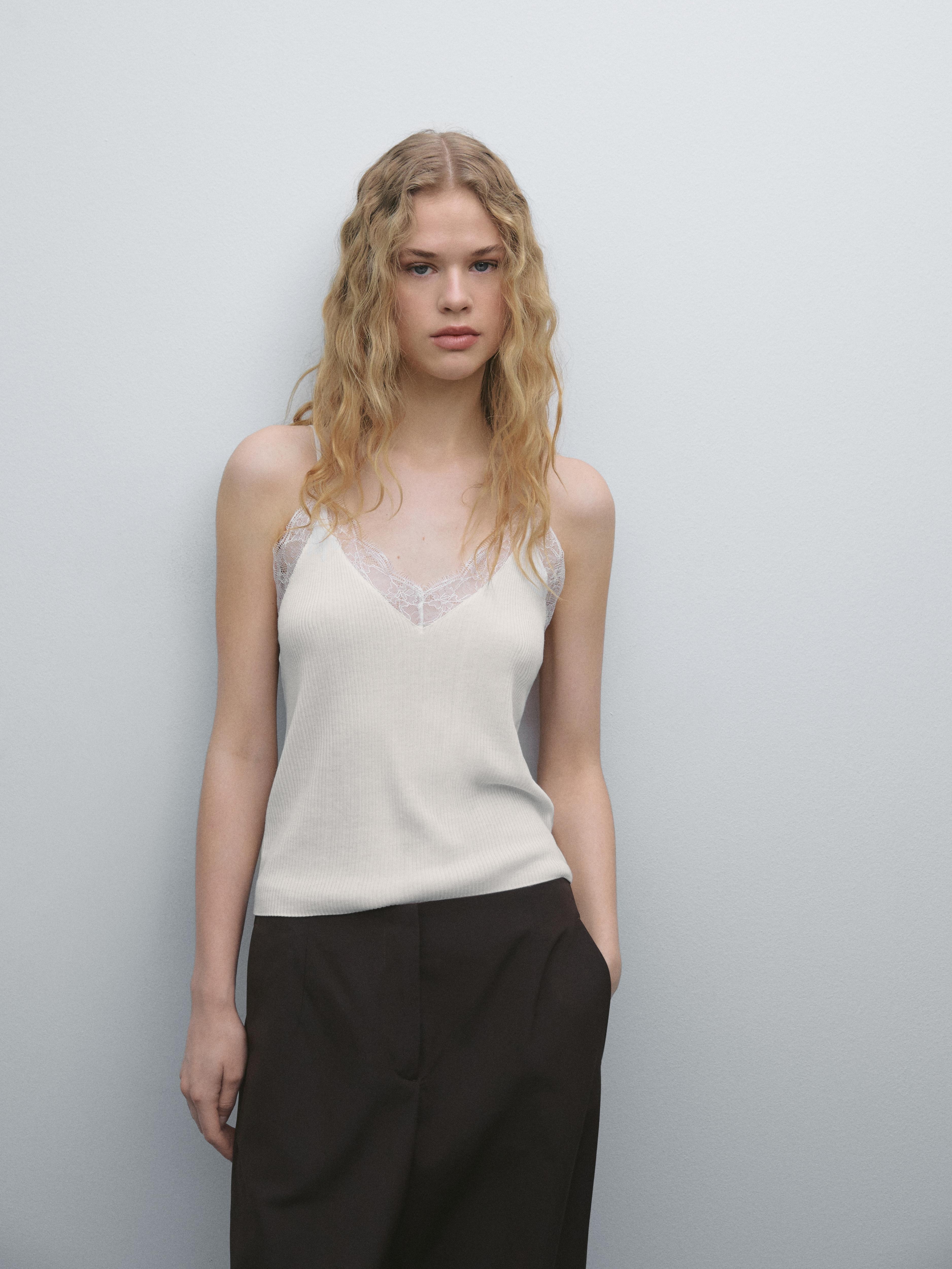 Lace-trimmed camisole top