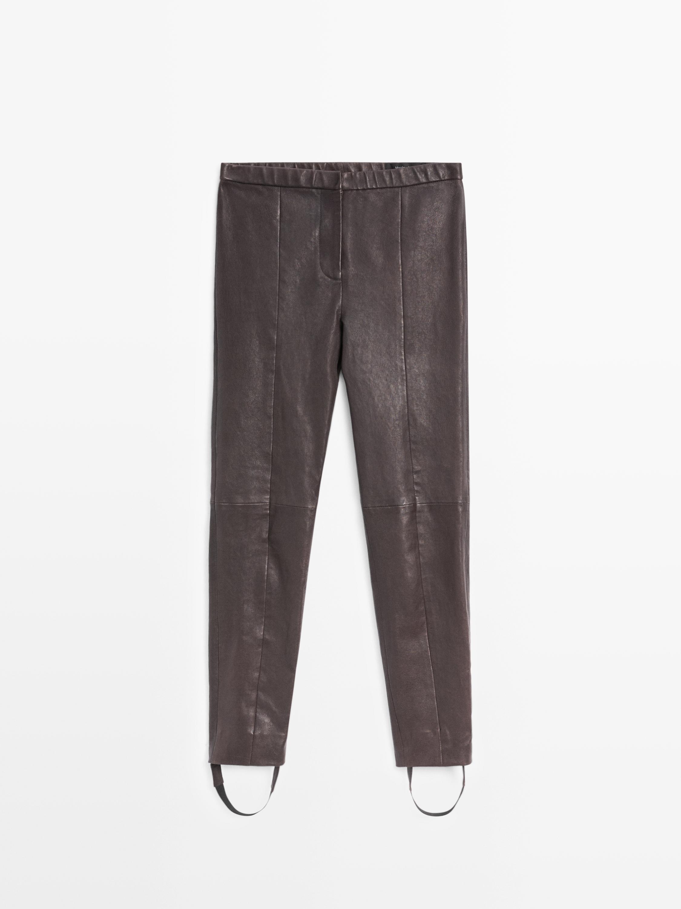 Leggings en cuir nappa avec élastiques