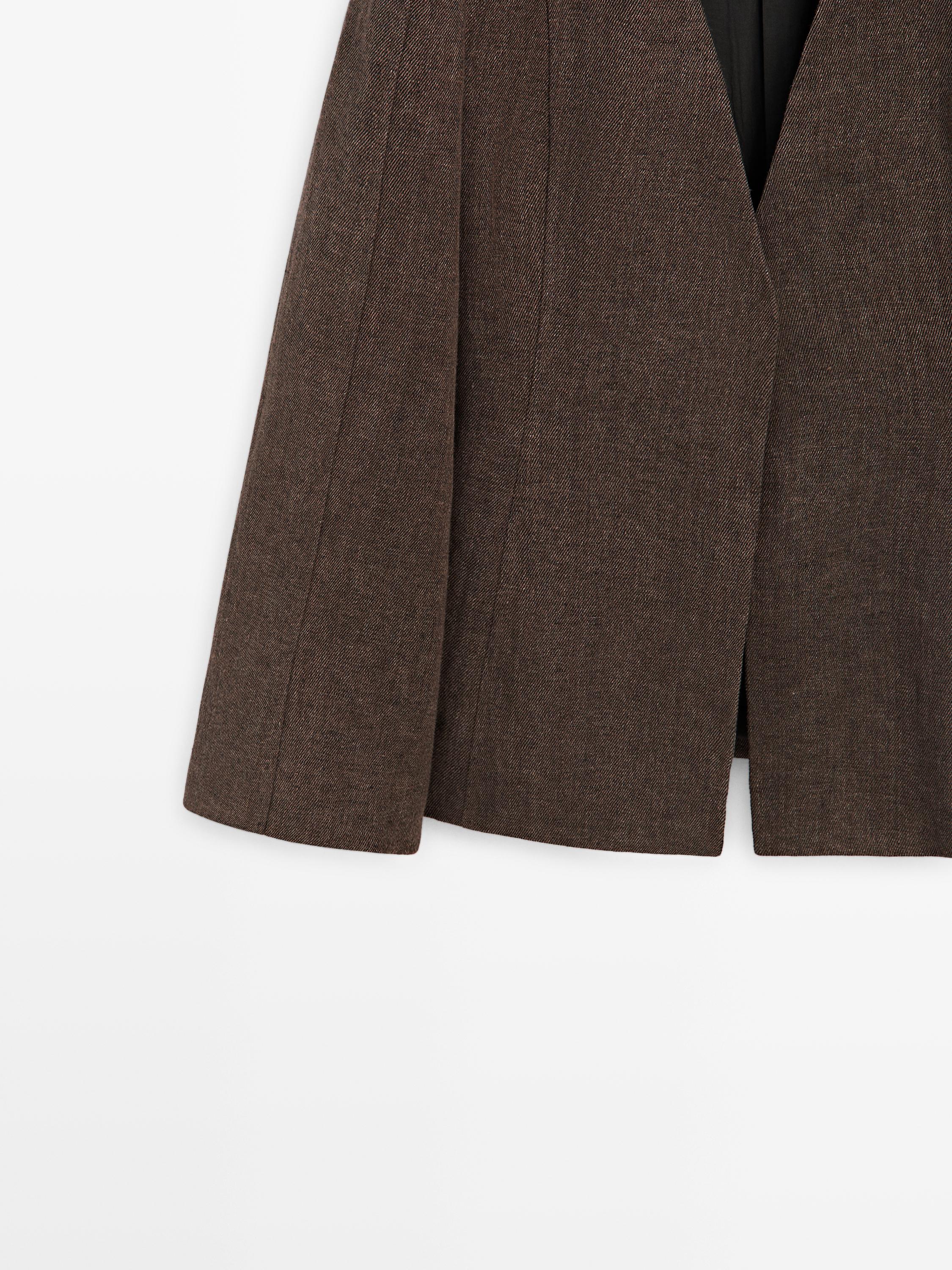 100% linen lapelless blazer — BROWN