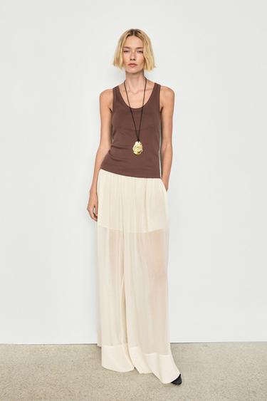 Semi-sheer flowing wide-leg pants — Off white 8