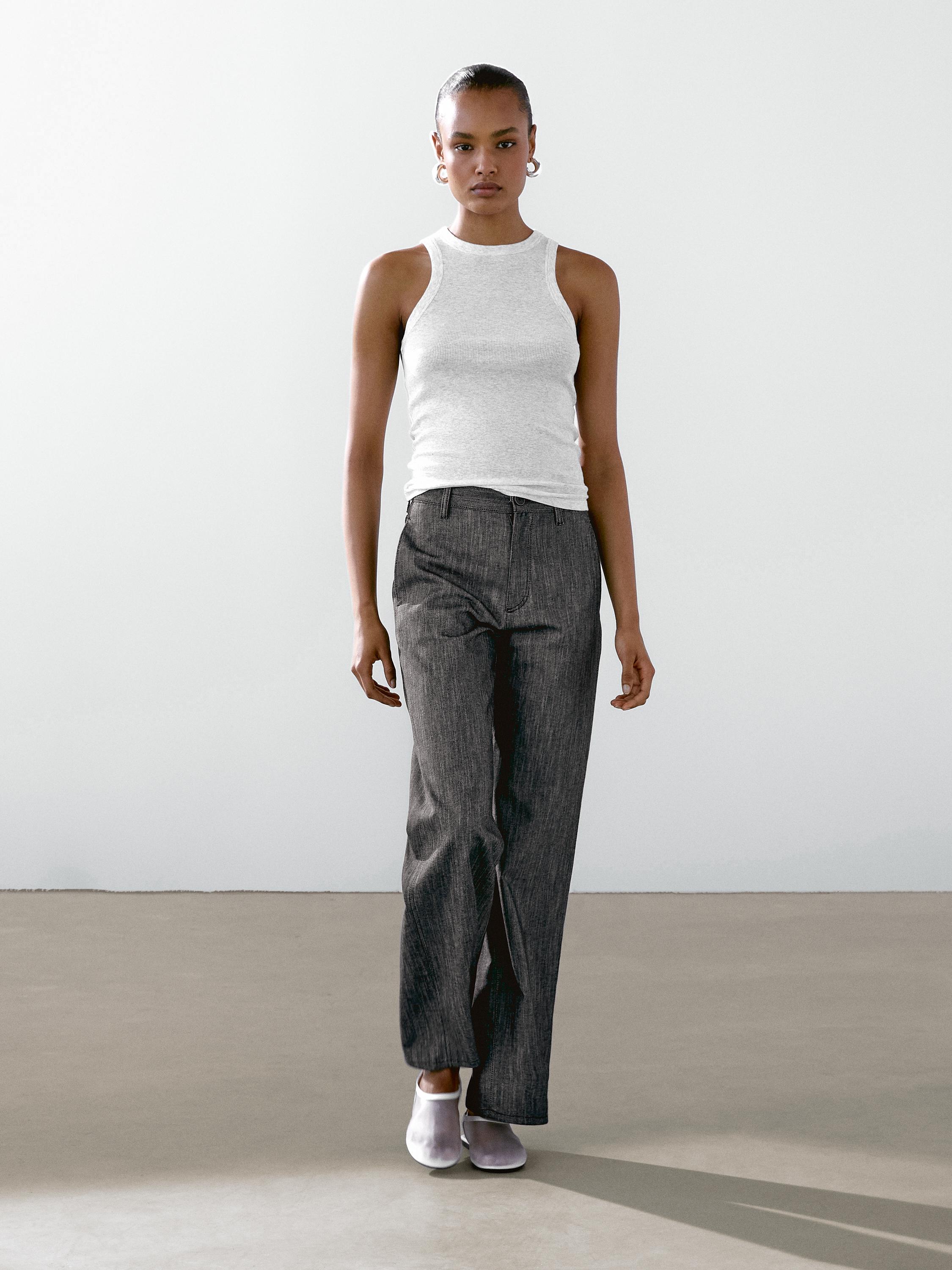 Pantalón denim mezcla algodón