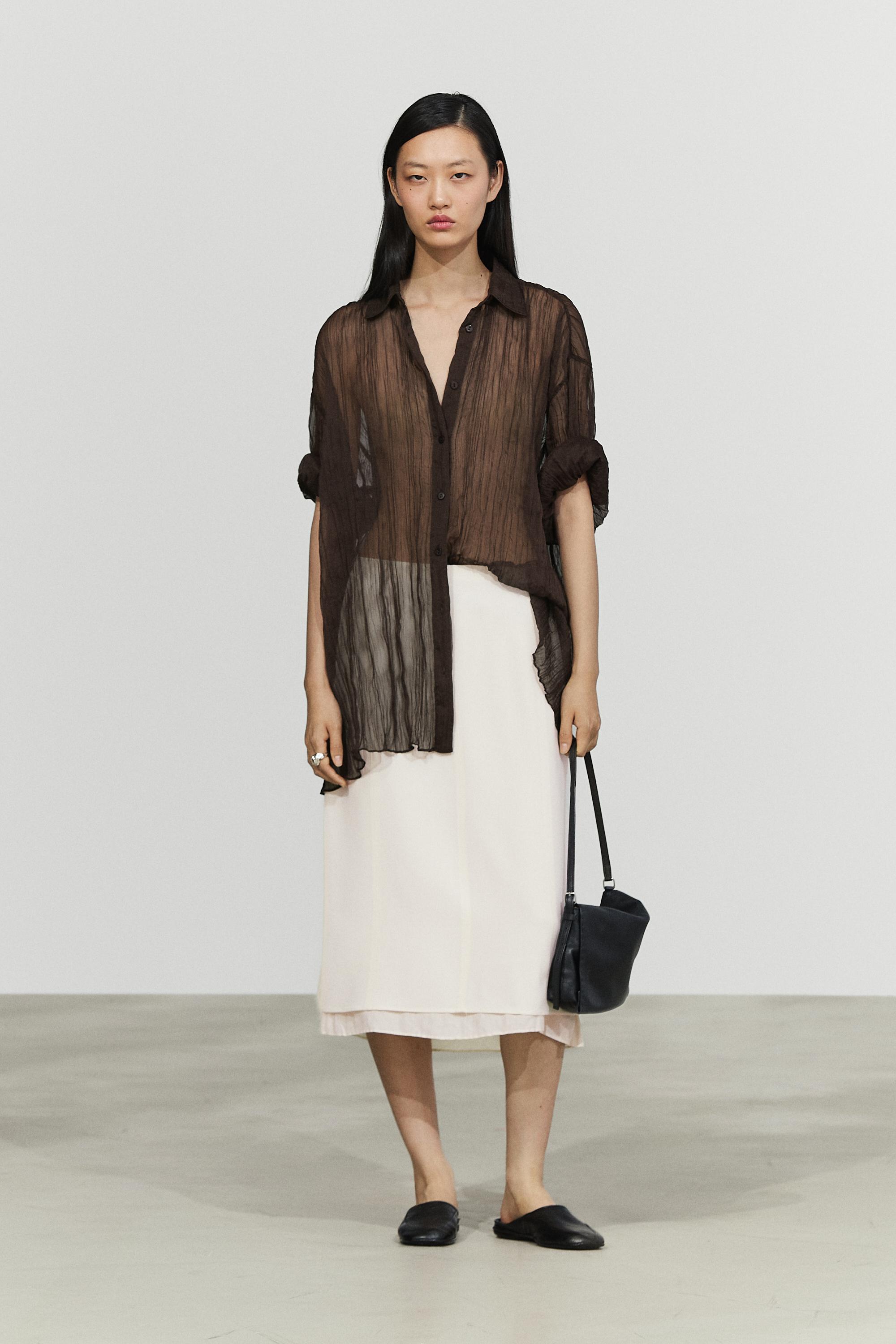 Total look pleated shirt — BROWN
