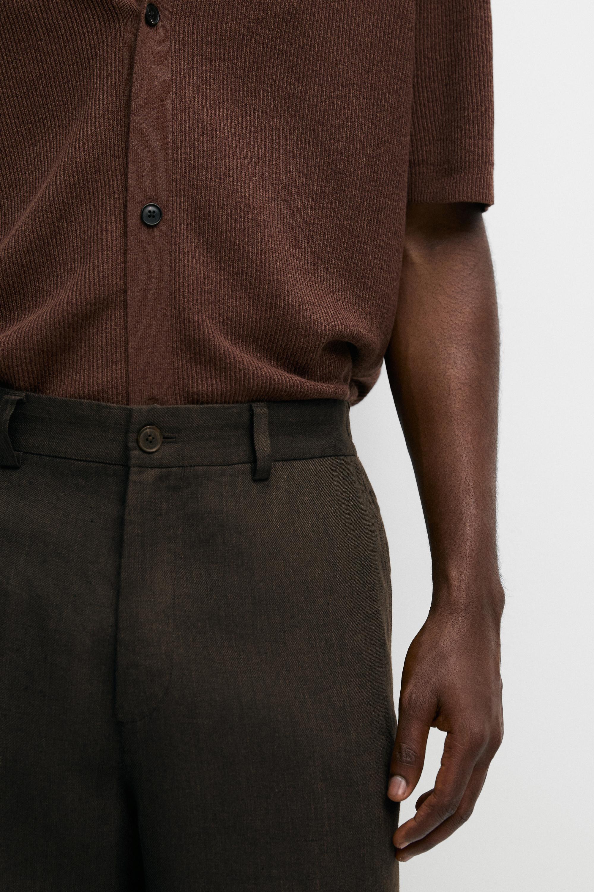 100% linen pants with elastic waist — BROWN