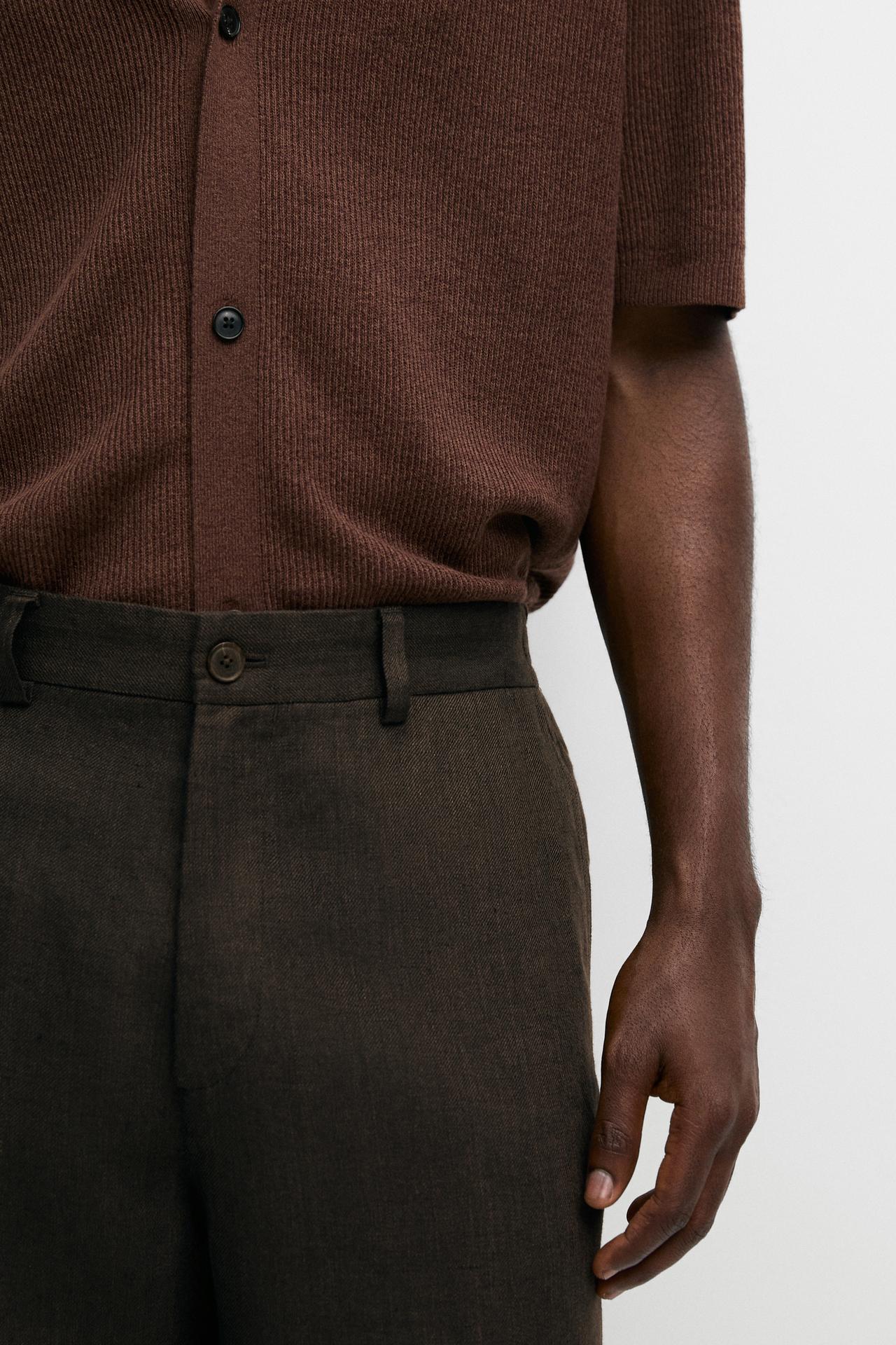 100% linen pants with elastic waist — BROWN