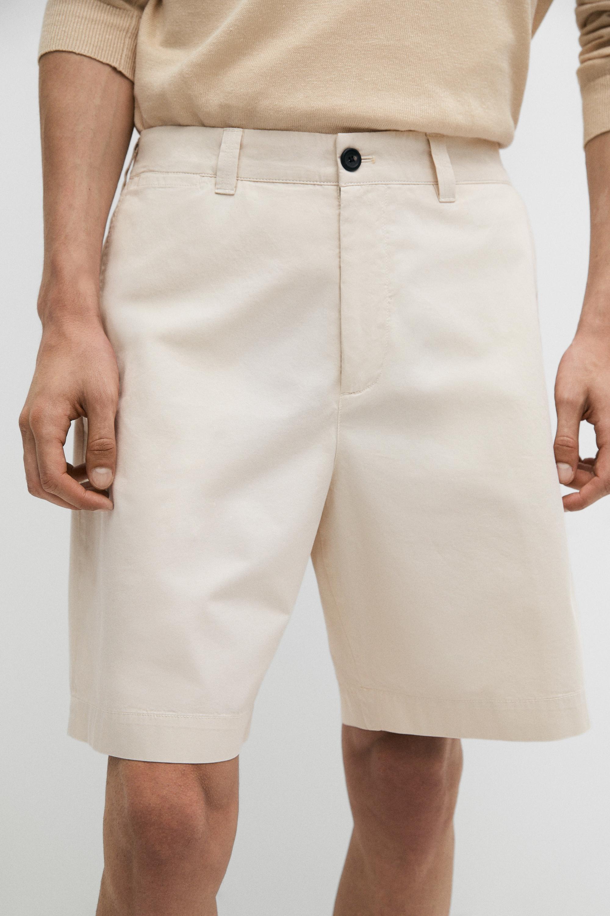 Cotton Bermuda shorts with waist detail — SAND
