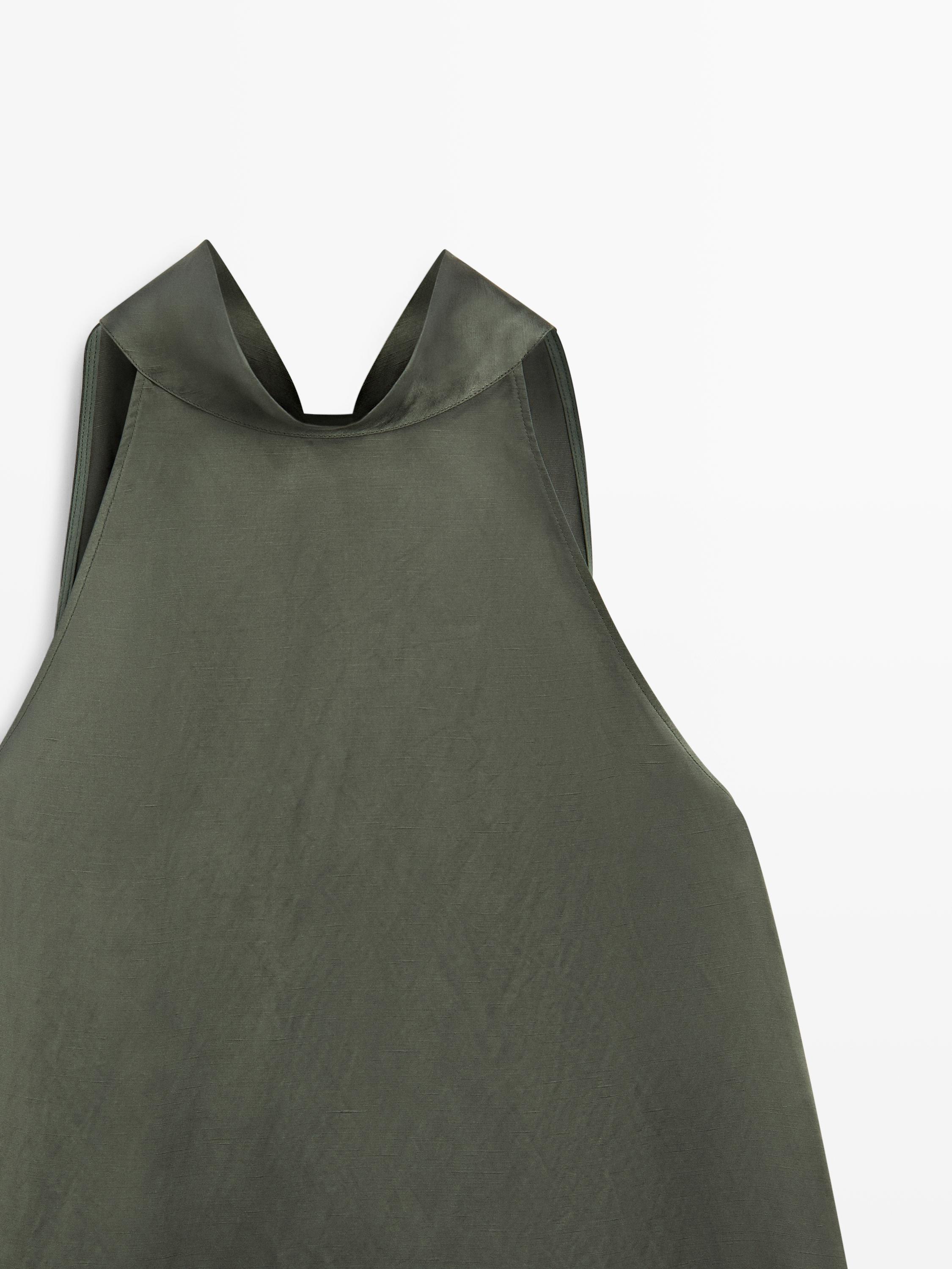Satin halter top with tie detail — BLUISH GREEN
