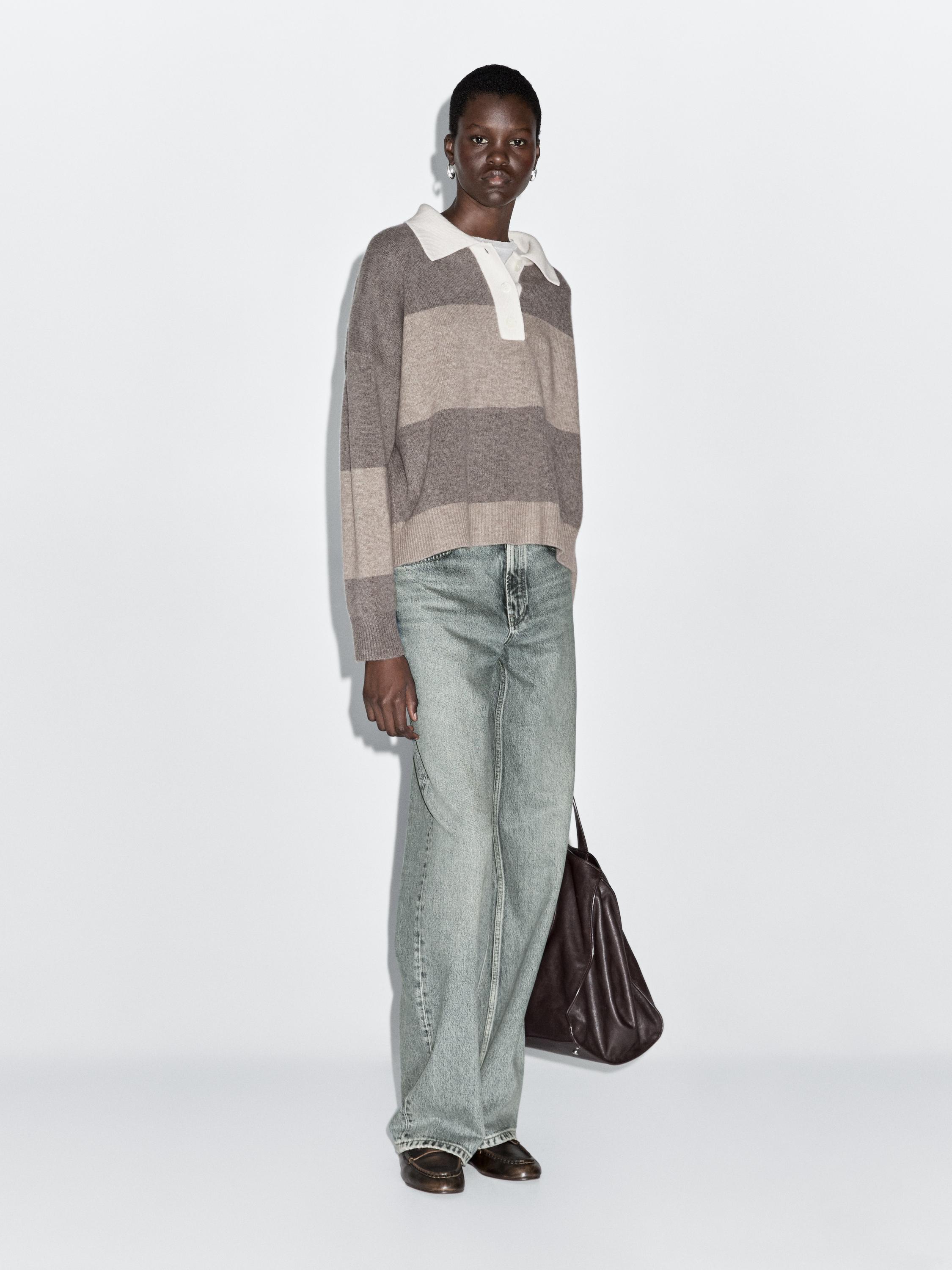 Gestreifter Pullover im Polo-Stil aus Wollmischgewebe