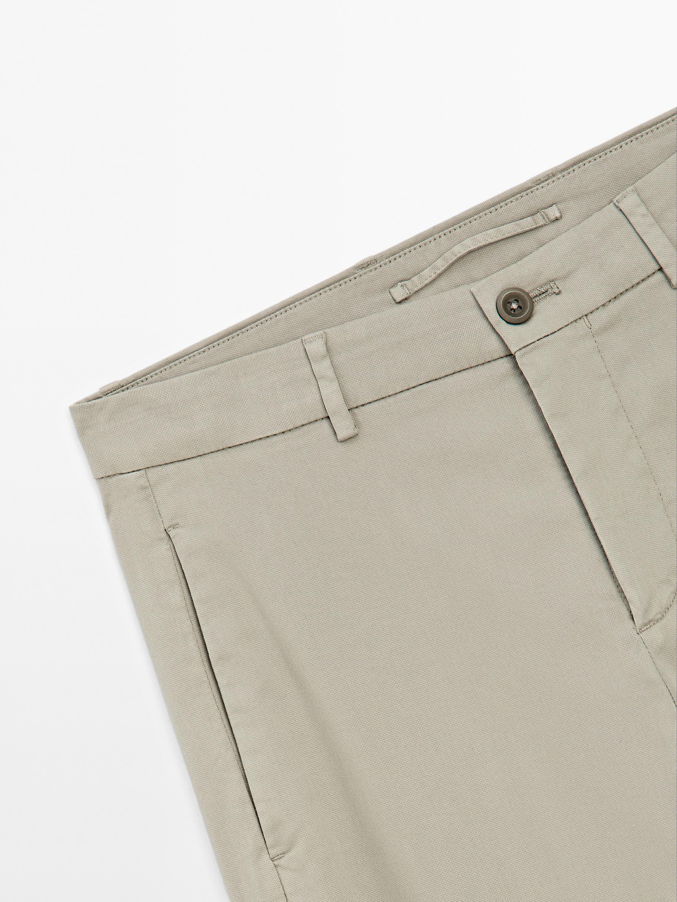 Cotton blend slim fit trousers