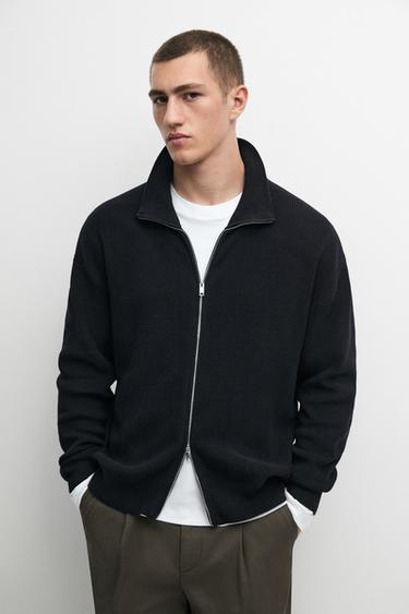 100% cotton ribbed knit cardigan — NAVY BLUE 3