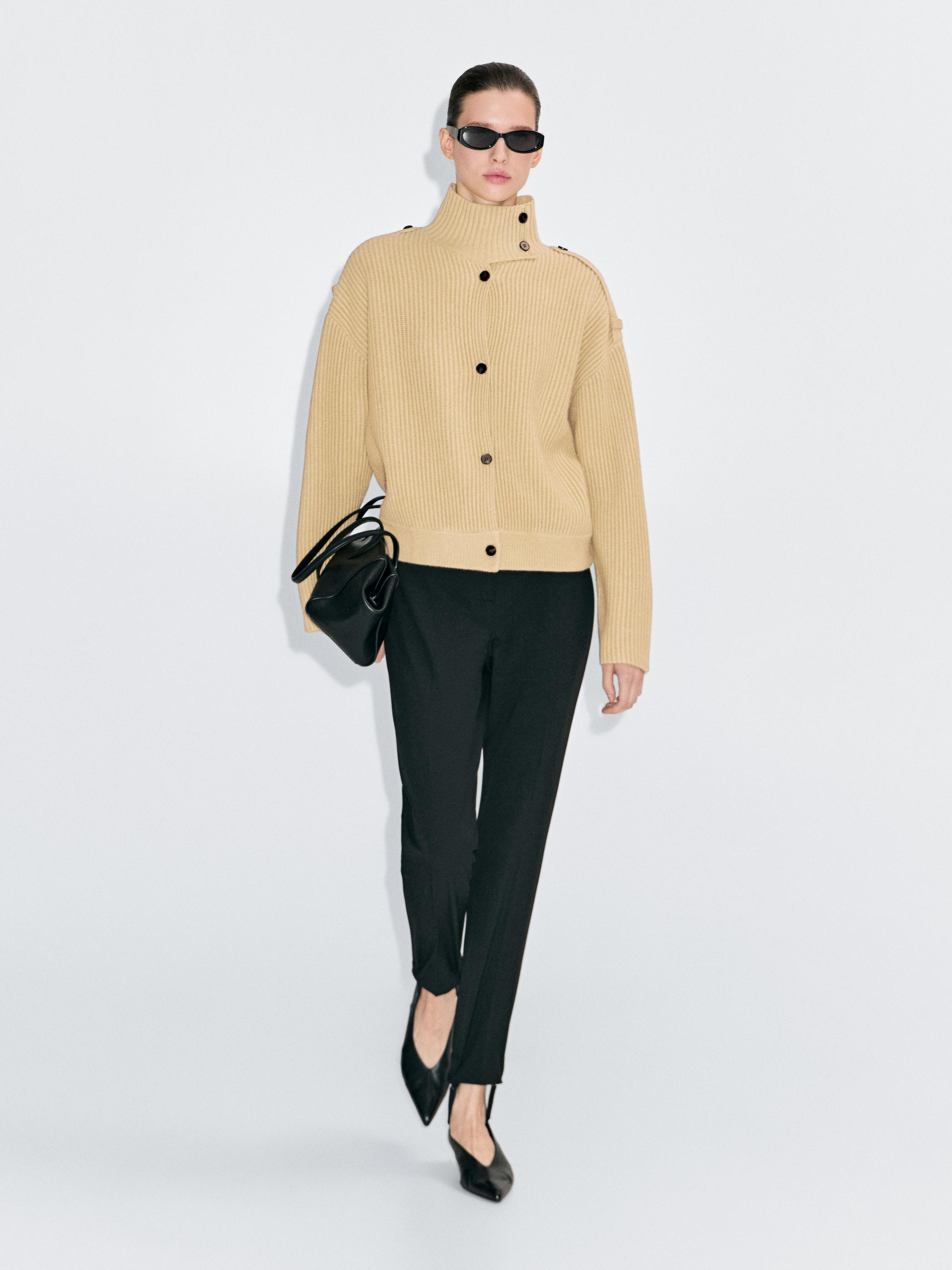 Kardigan od 100% vune sa visokom kragnom