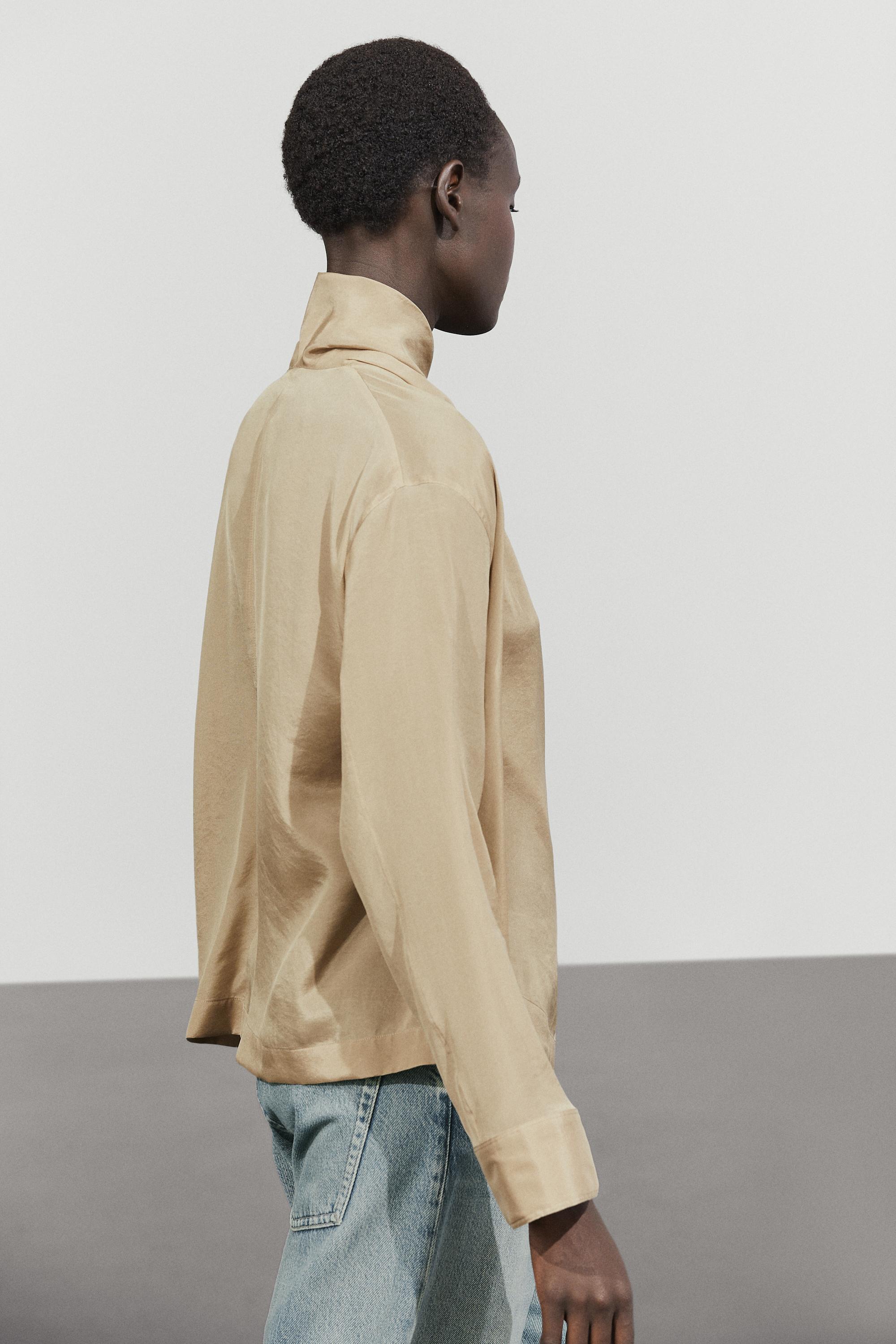 Double-breasted shirt with collar detail — STONE