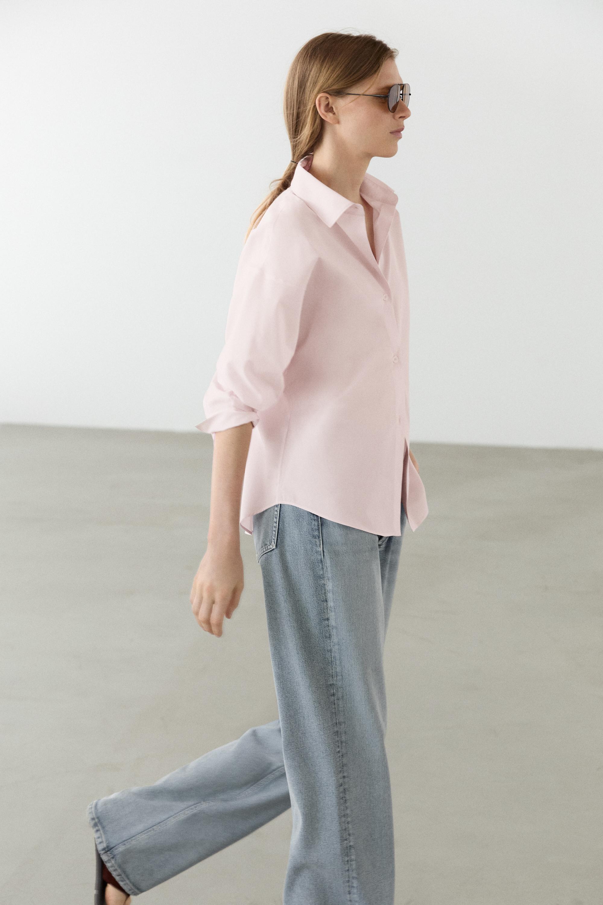 Cotton poplin shirt with dart detail — PINK
