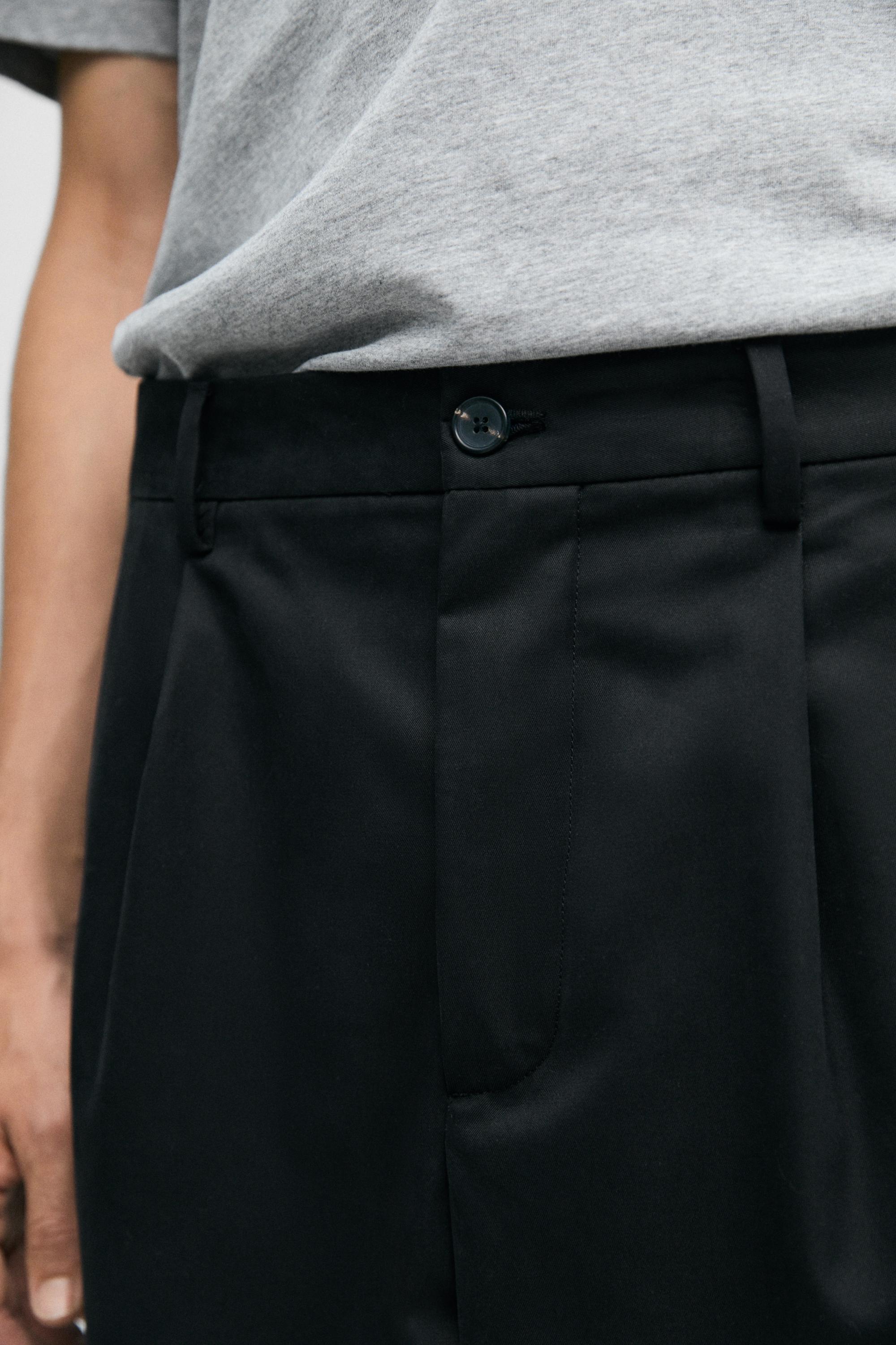 100% cotton pants with double pleats — BLACK