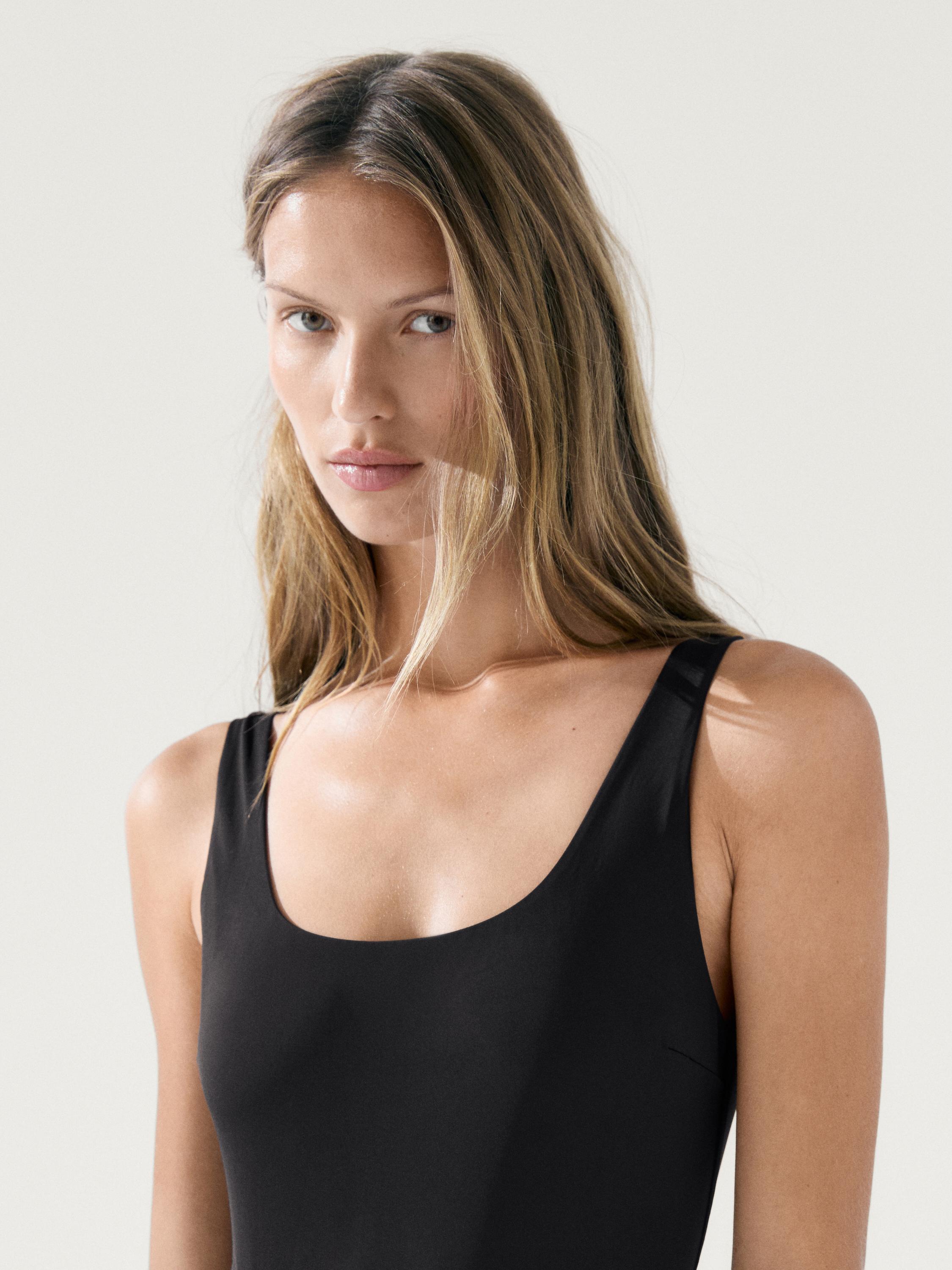 Swimsuit with rhinestone detail — BLACK