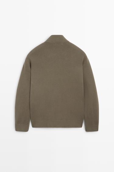 Mixed Suede and leather knit cardigan — GREEN 6