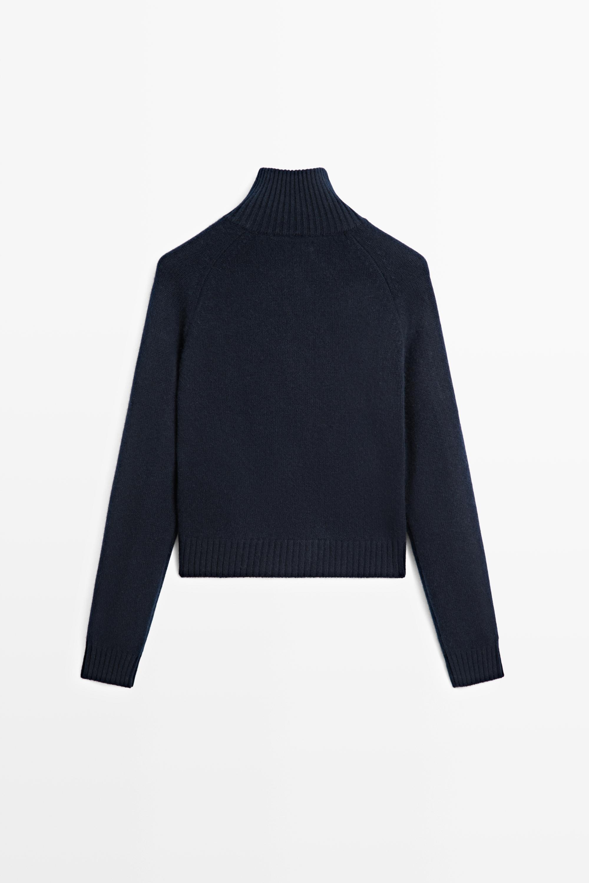 100% cashmere zip knit cardigan — NAVY BLUE