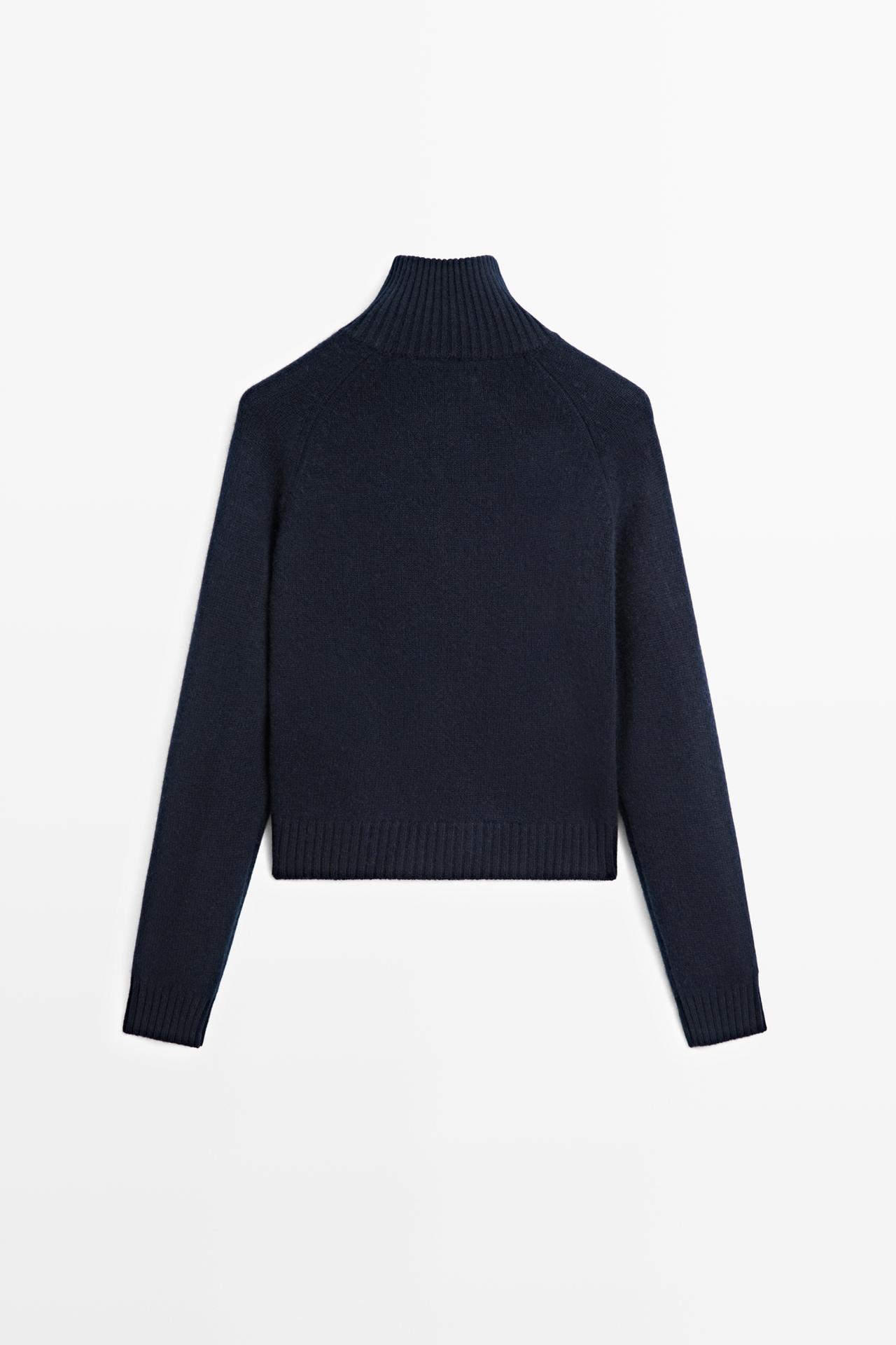 100% cashmere zip knit cardigan — NAVY BLUE