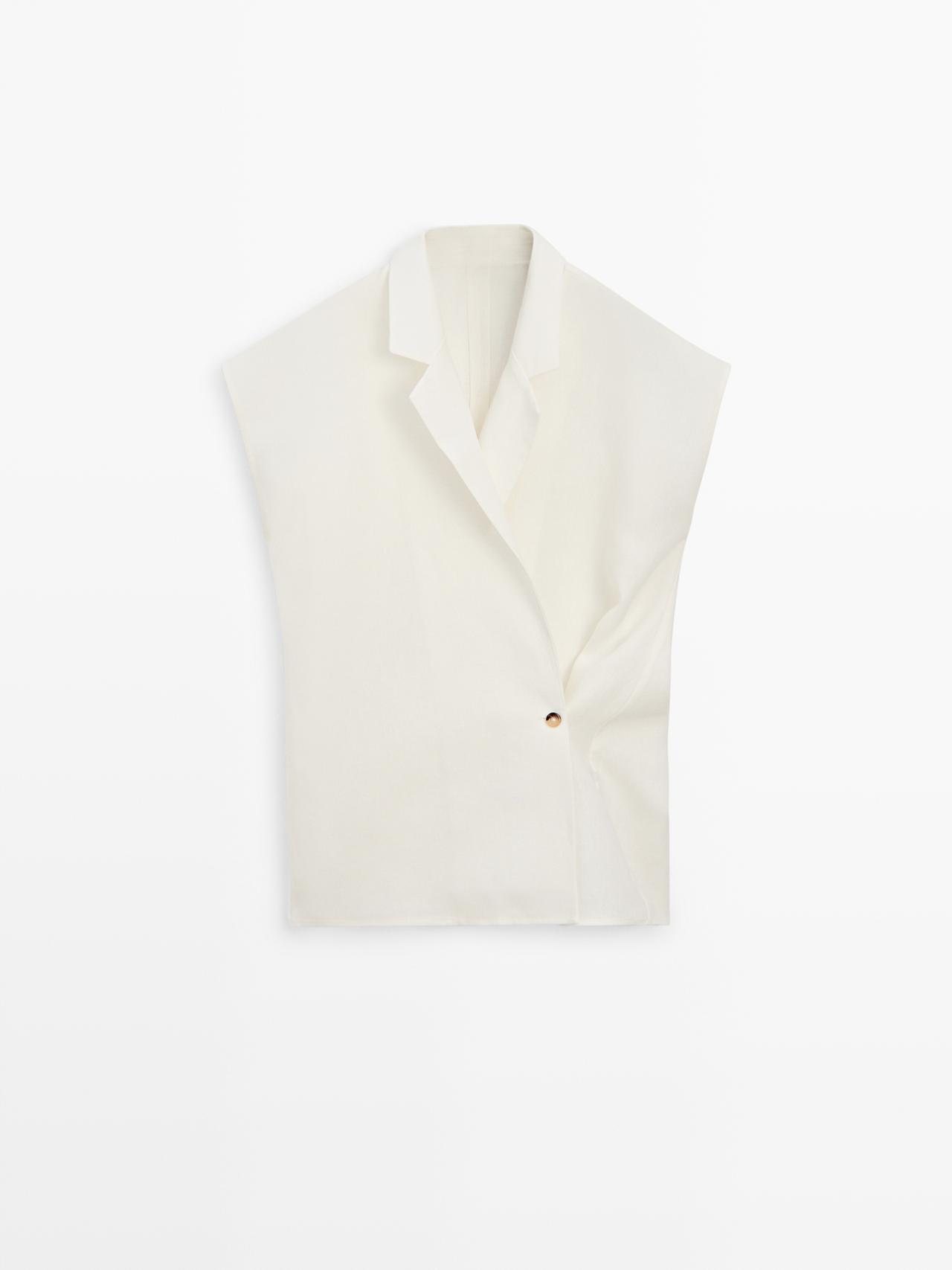 Massimo Dutti - Dame - Dobbeltradet Vest Med Revers I Hør - Råhvid - M