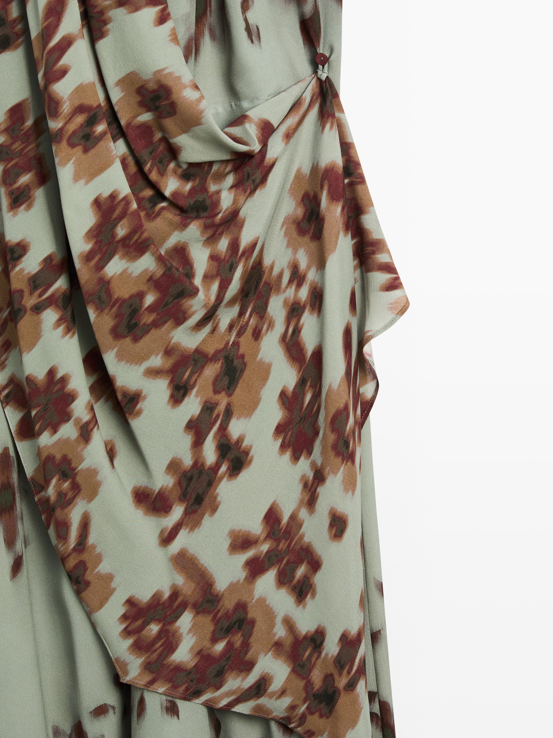 Printed halter midi dress  Aquamarine  Dress | Massimo Dutti