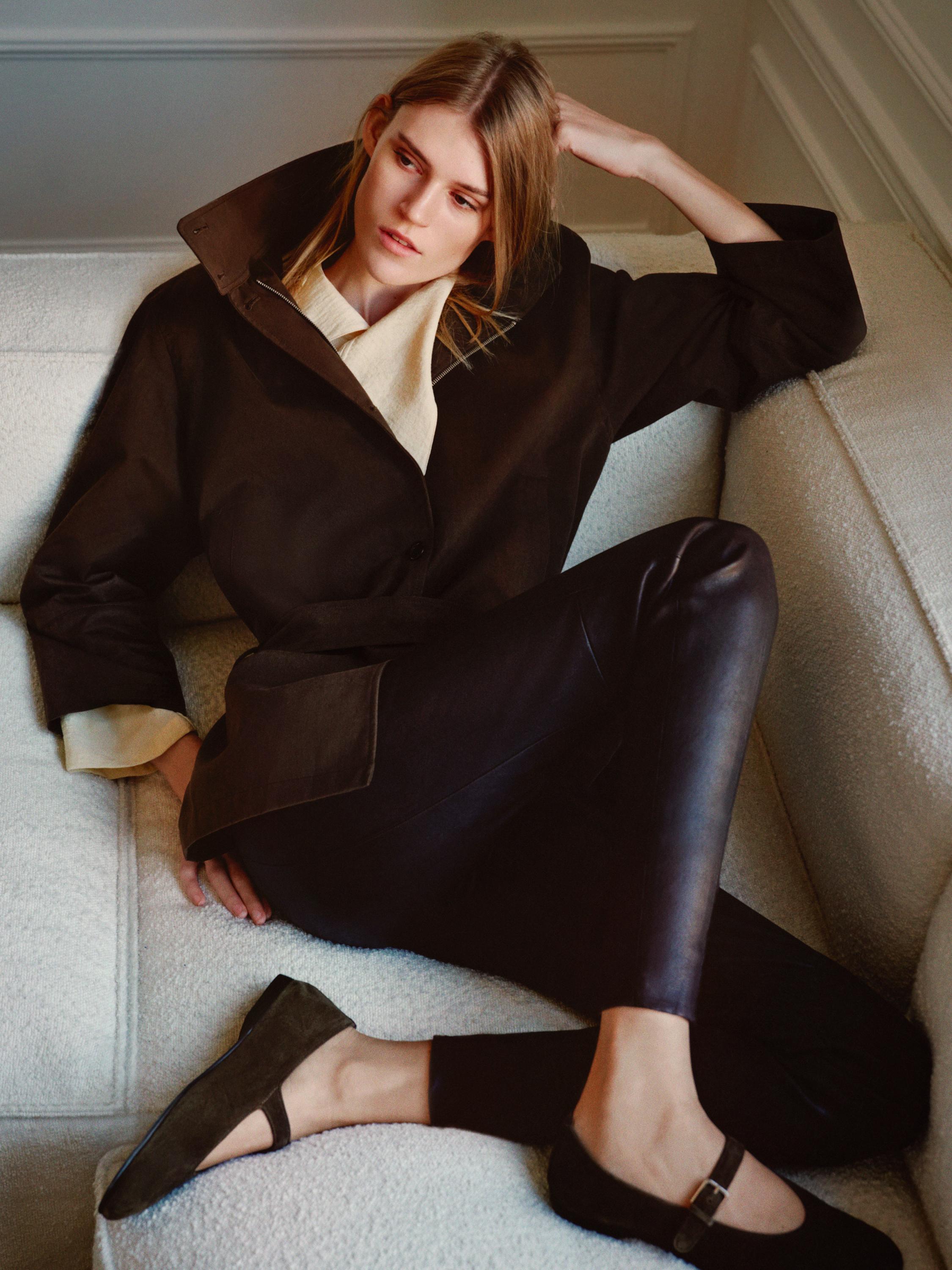 Nappa leather leggings with elasticated detail — BROWN