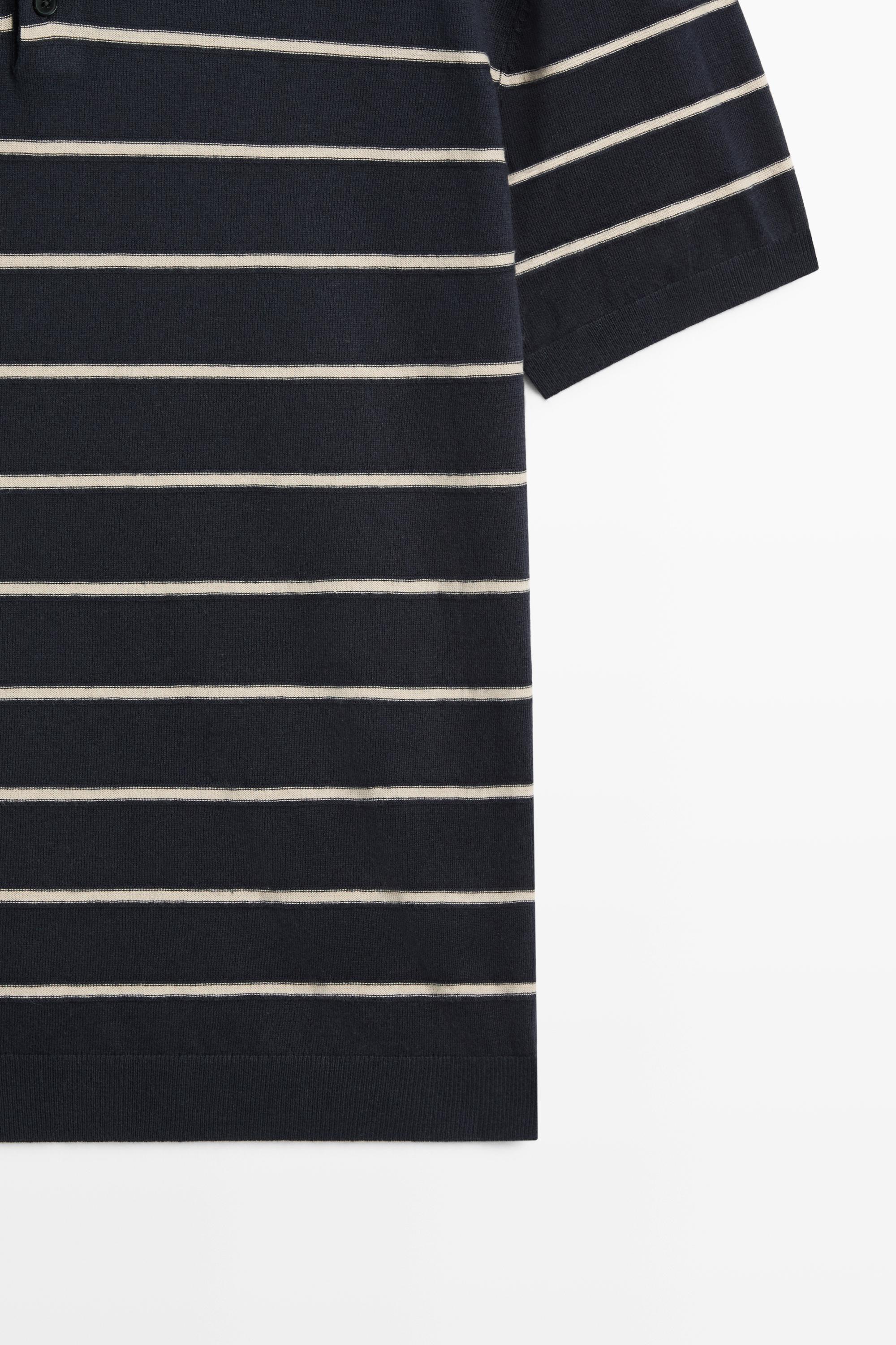 100% cotton striped knit sweater — NAVY BLUE
