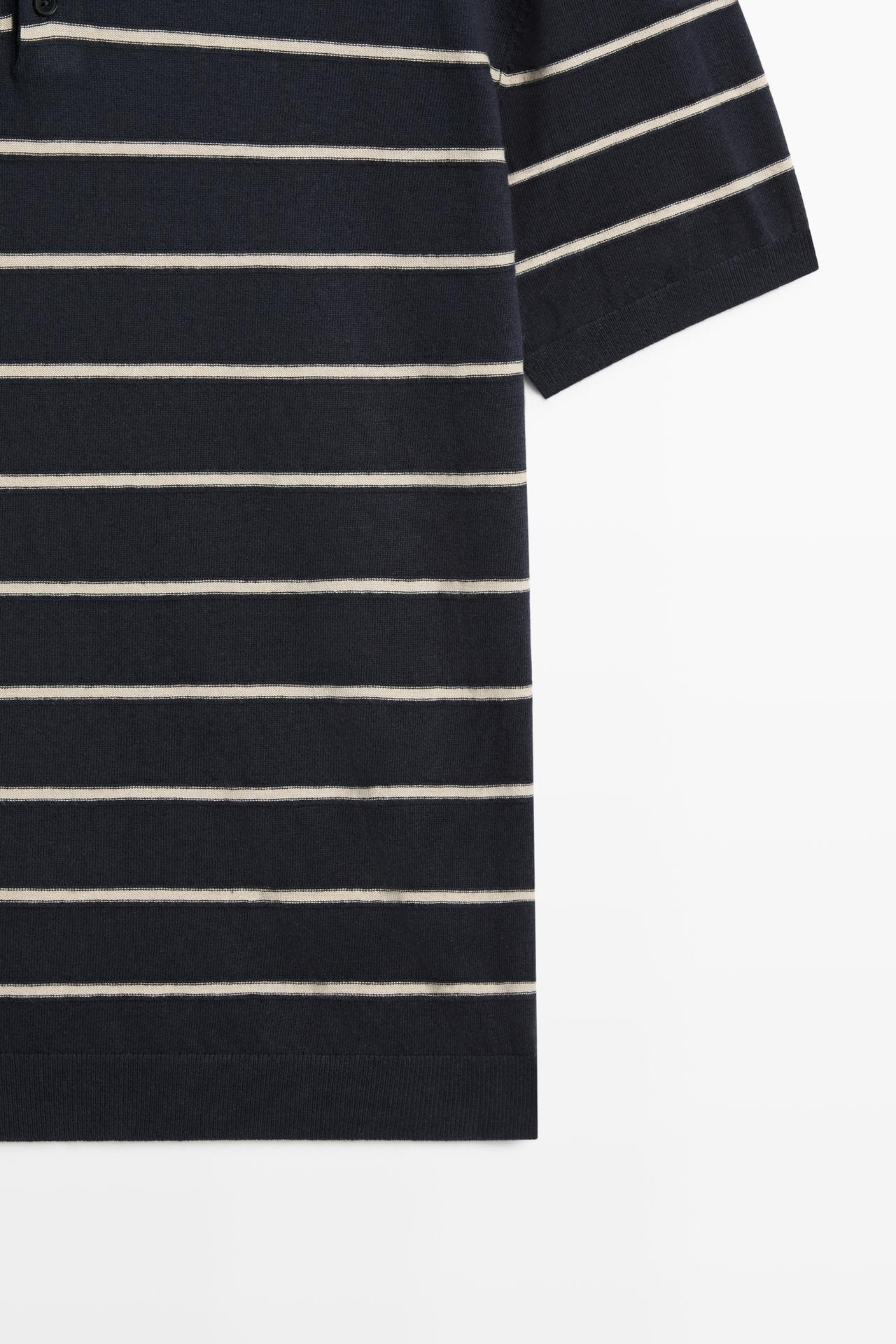 100% cotton striped knit sweater — NAVY BLUE
