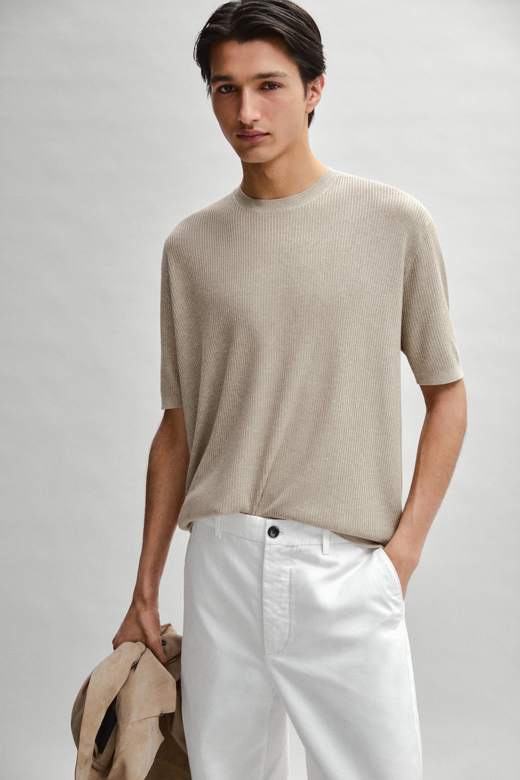 Short sleeve knit cotton blend sweater — Washed