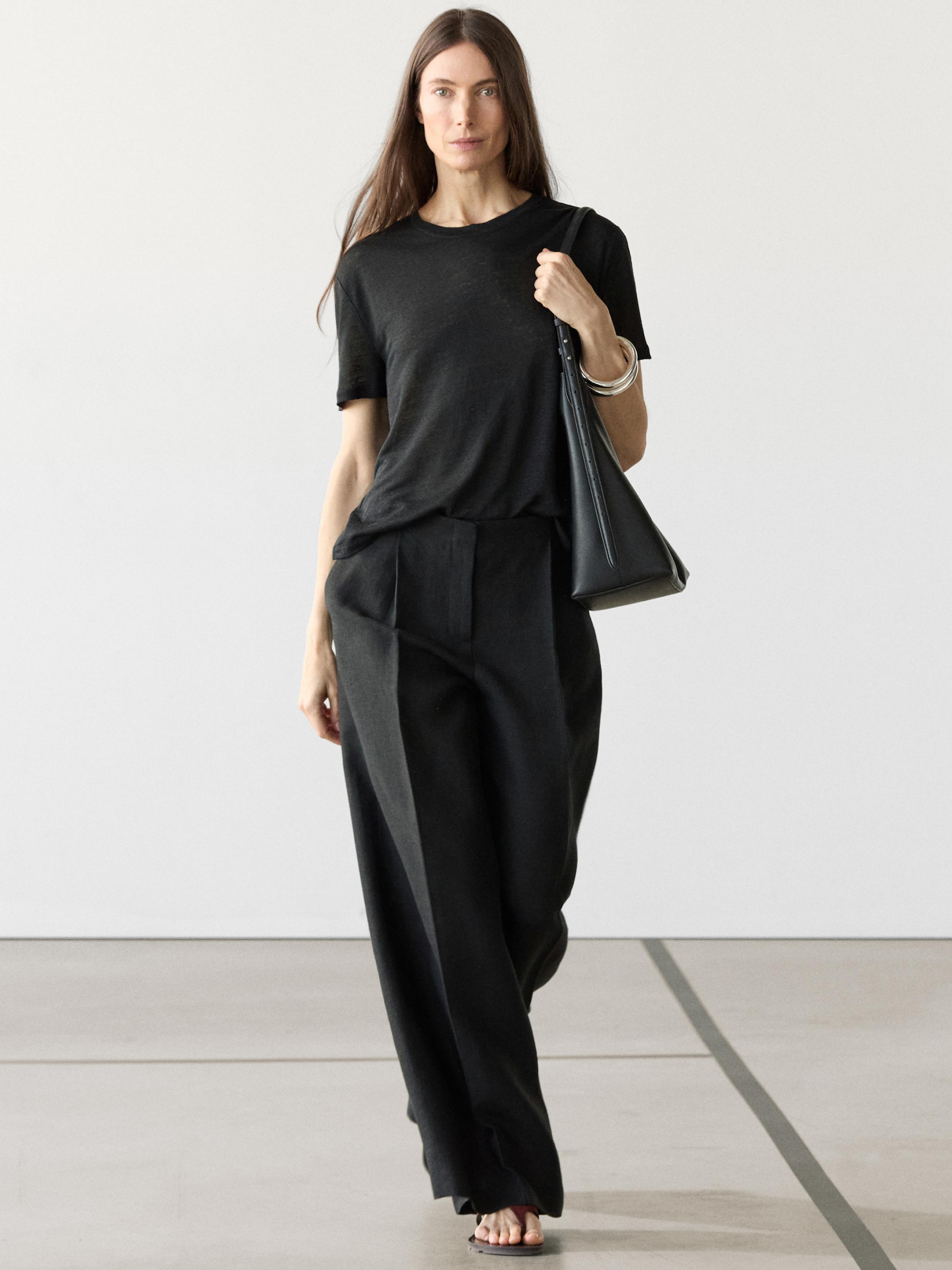 Flowing linen suit trousers — BLACK
