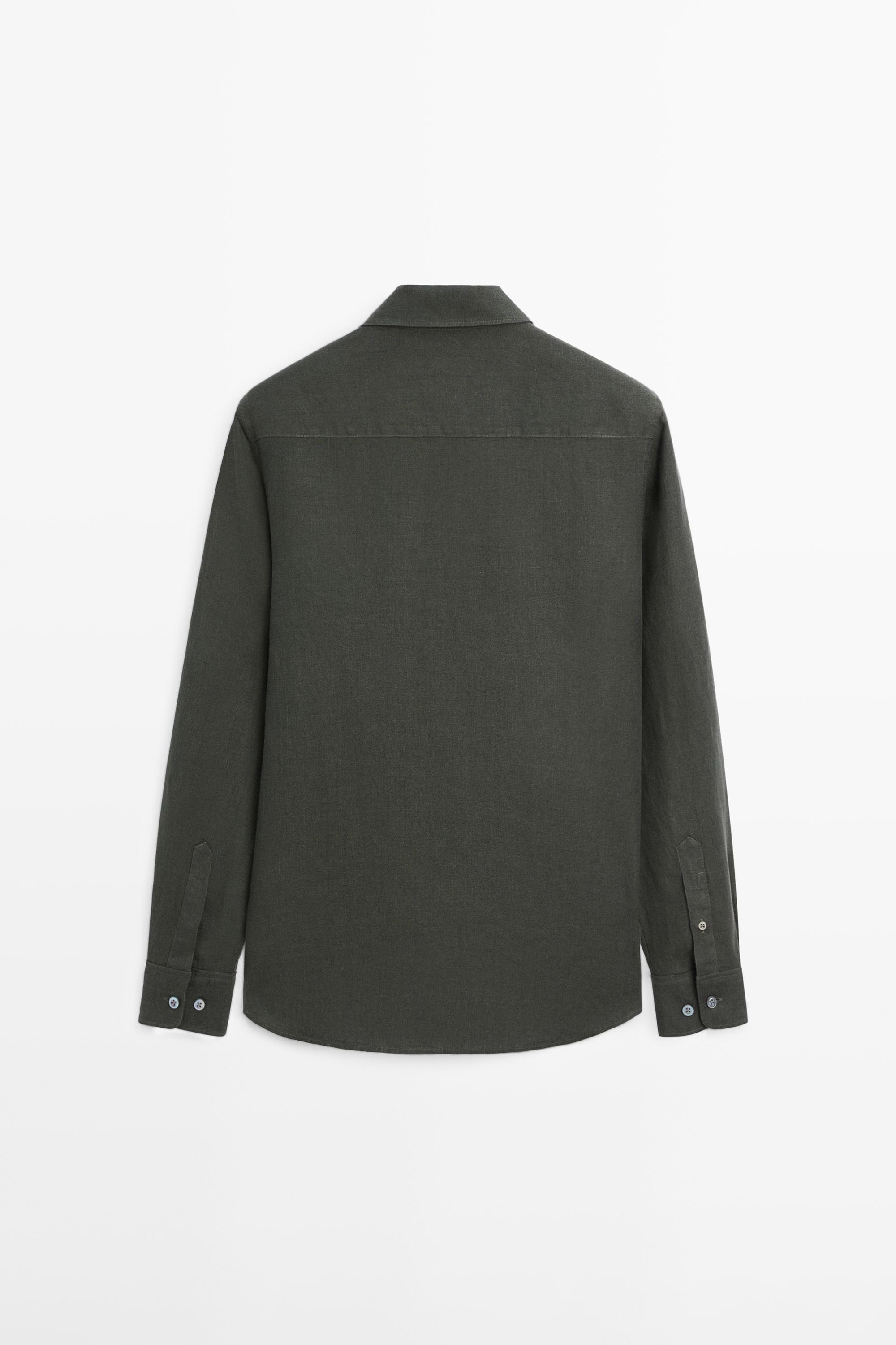 Regular fit 100% linen delavé shirt — GREEN